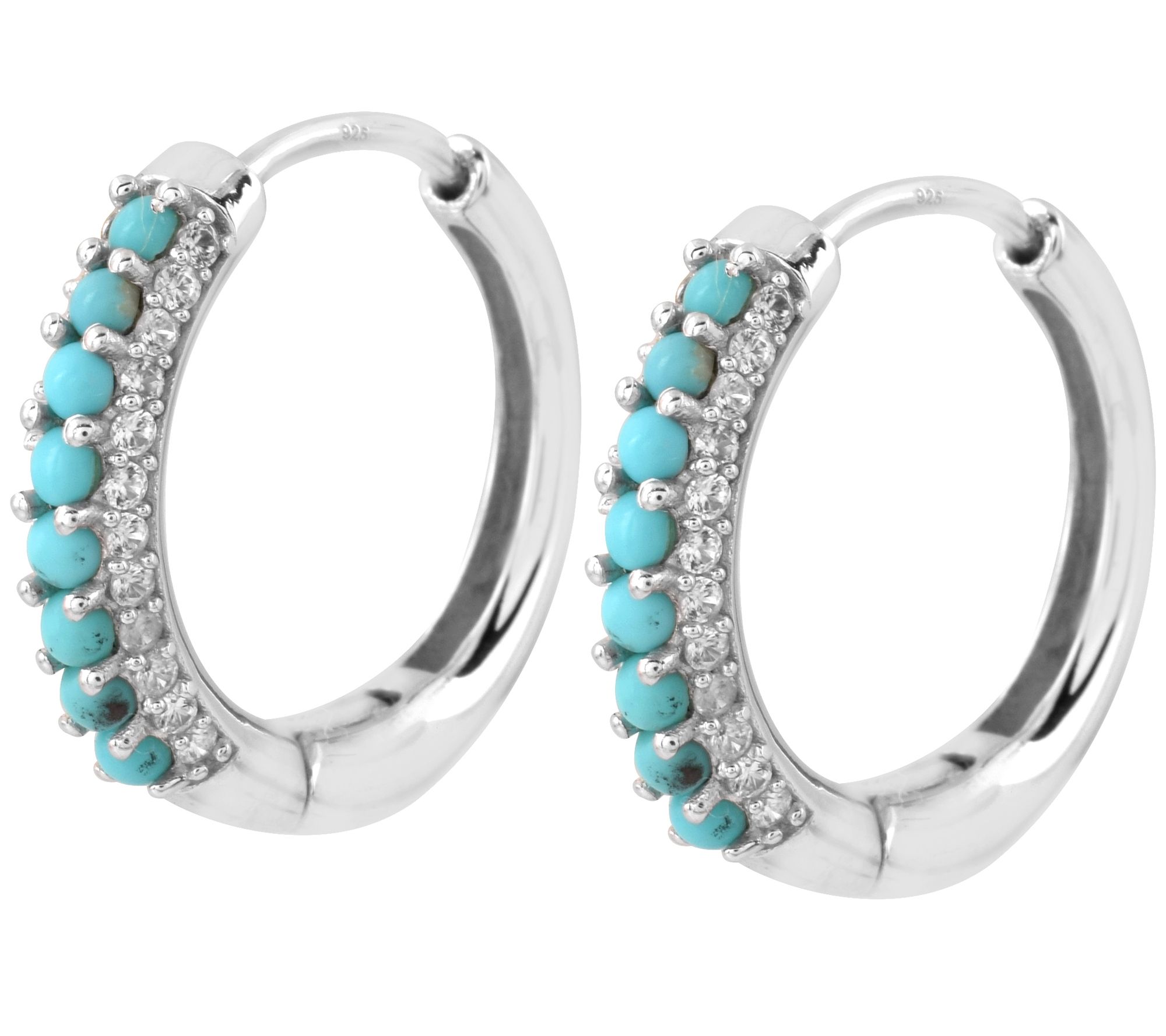 Affinity Gems Turquoise & White Zircon Hoop Earrings, Sterling