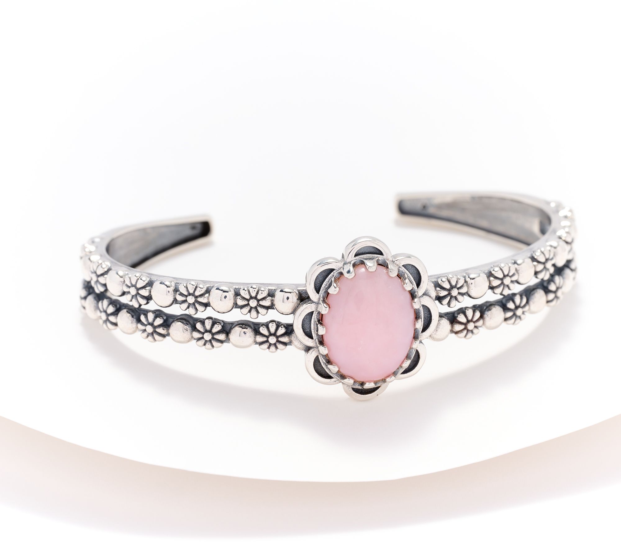 American West Sterling Silver Double Row Oval Concha Gemstone Cuff
