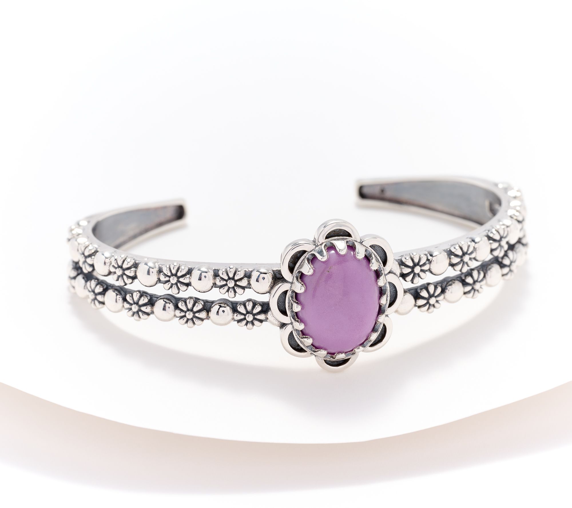 American West Sterling Silver Double Row Oval Concha Gemstone Cuff