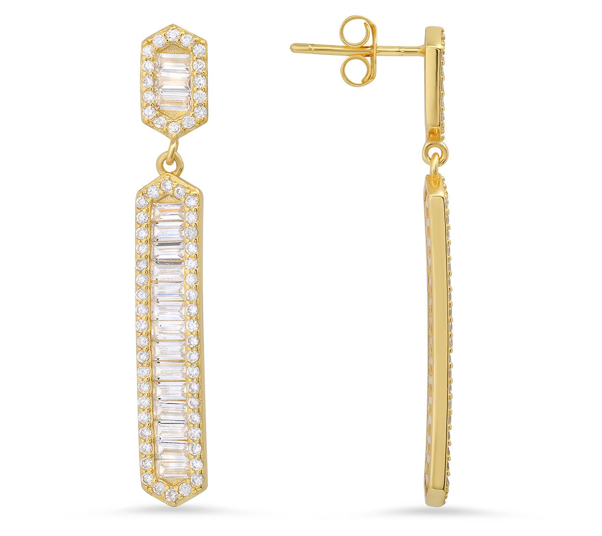 Sterling Silver Baguette Dangle Earrings
