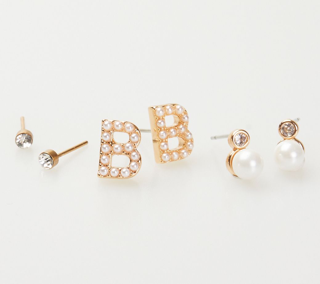 Violet & Brooks Mini Faux Pearlie Initial Earring Set