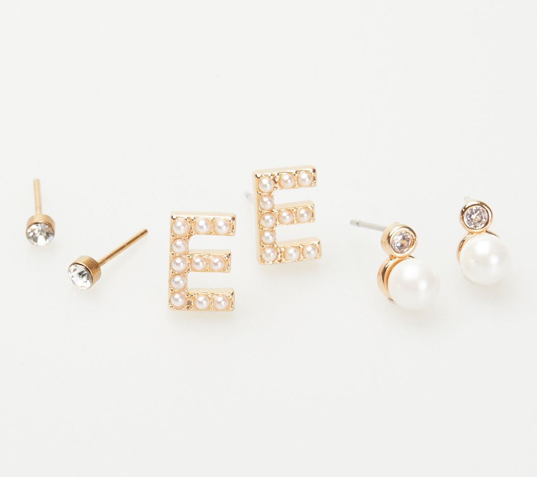 Violet & Brooks Mini Faux Pearlie Initial Earring Set