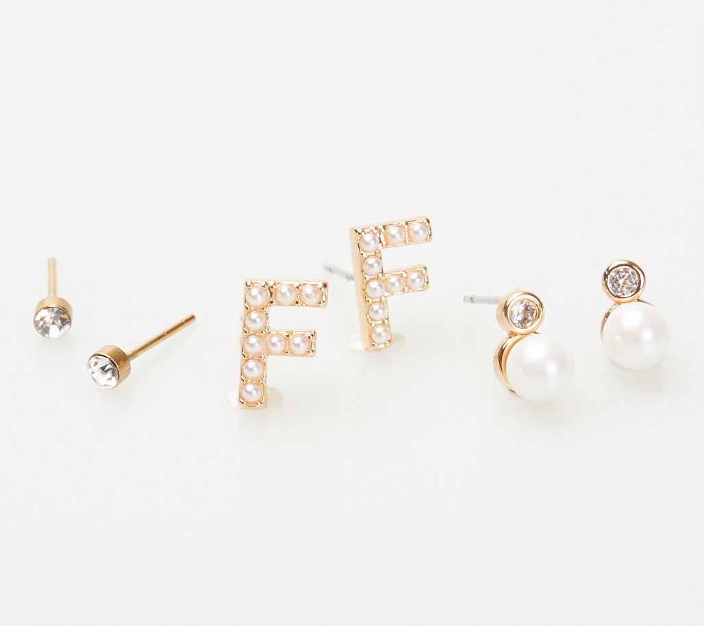 Violet & Brooks Mini Faux Pearlie Initial Earring Set