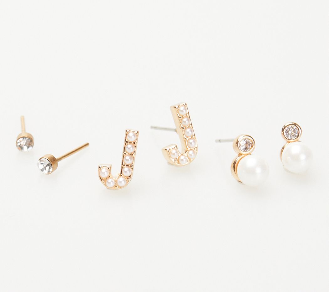 Violet & Brooks Mini Faux Pearlie Initial Earring Set