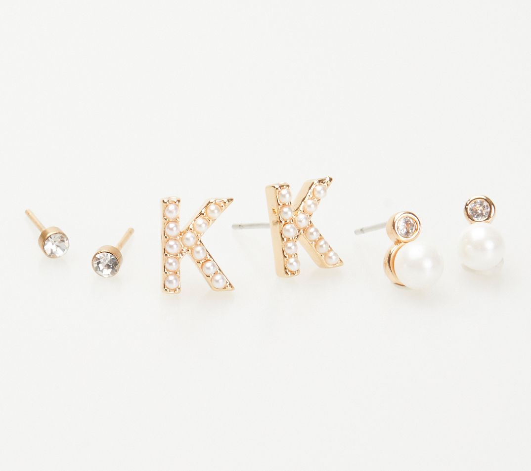 Violet & Brooks Mini Faux Pearlie Initial Earring Set