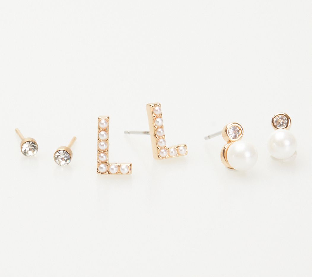 Violet & Brooks Mini Faux Pearlie Initial Earring Set
