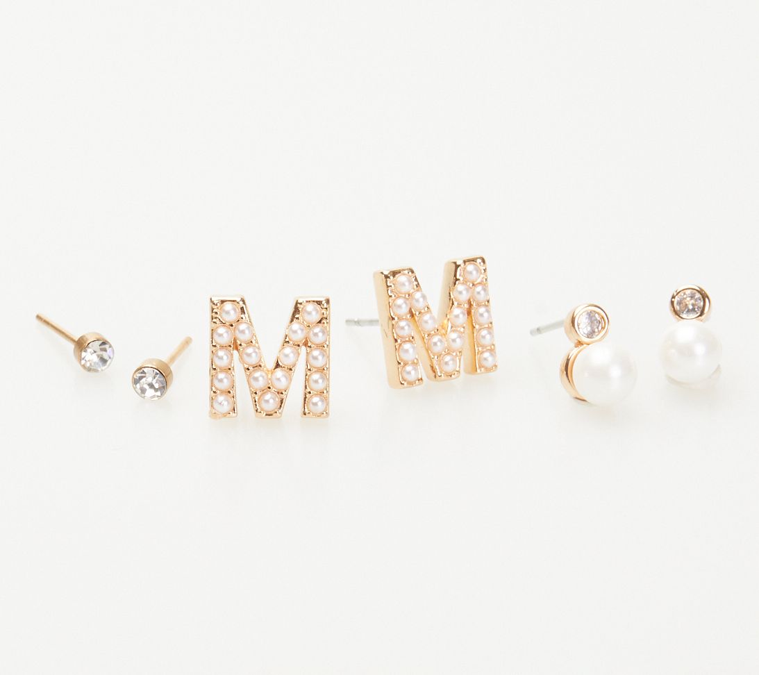 Violet & Brooks Mini Faux Pearlie Initial Earring Set