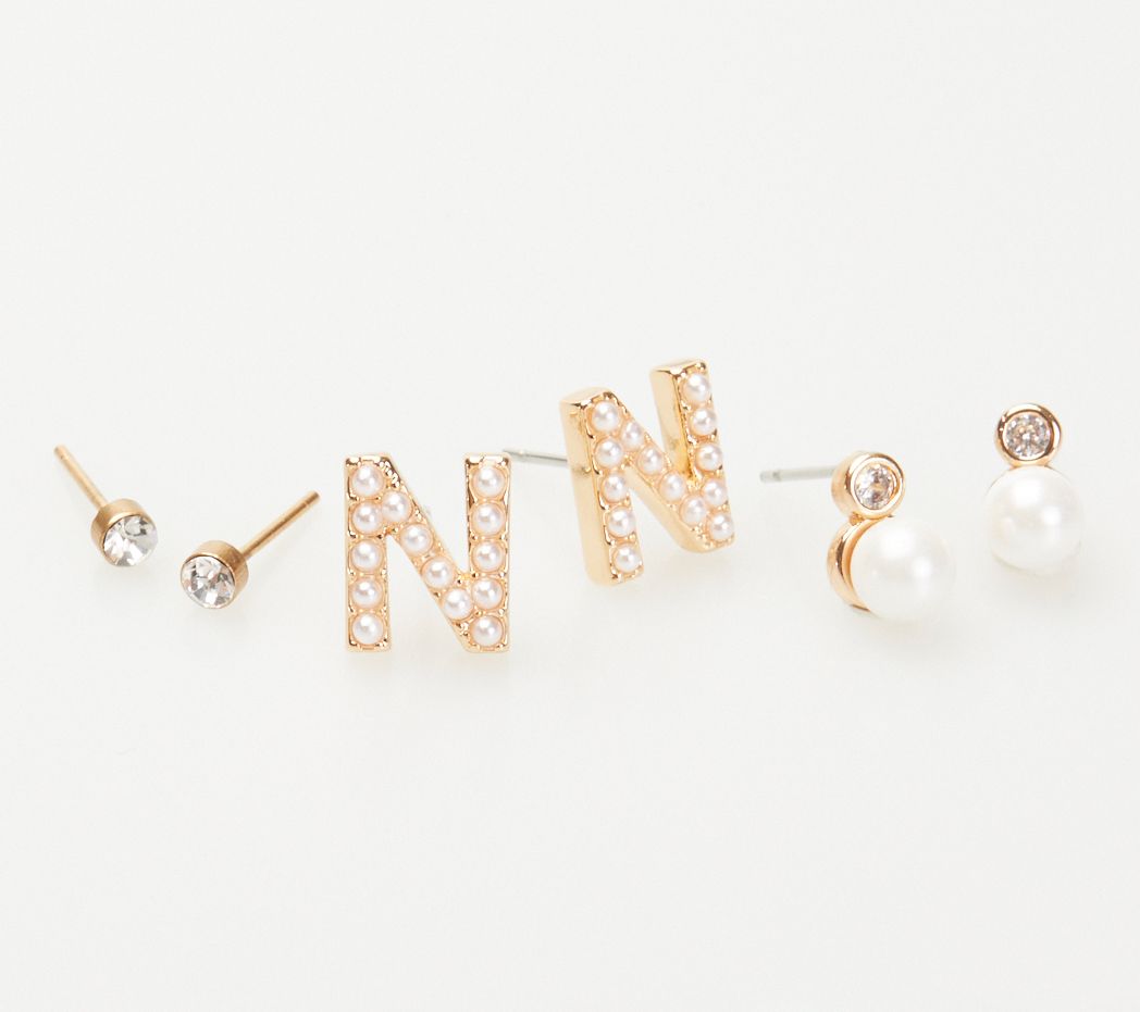 Violet & Brooks Mini Faux Pearlie Initial Earring Set