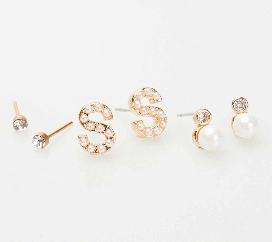 Violet & Brooks Mini Faux Pearlie Initial Earring Set