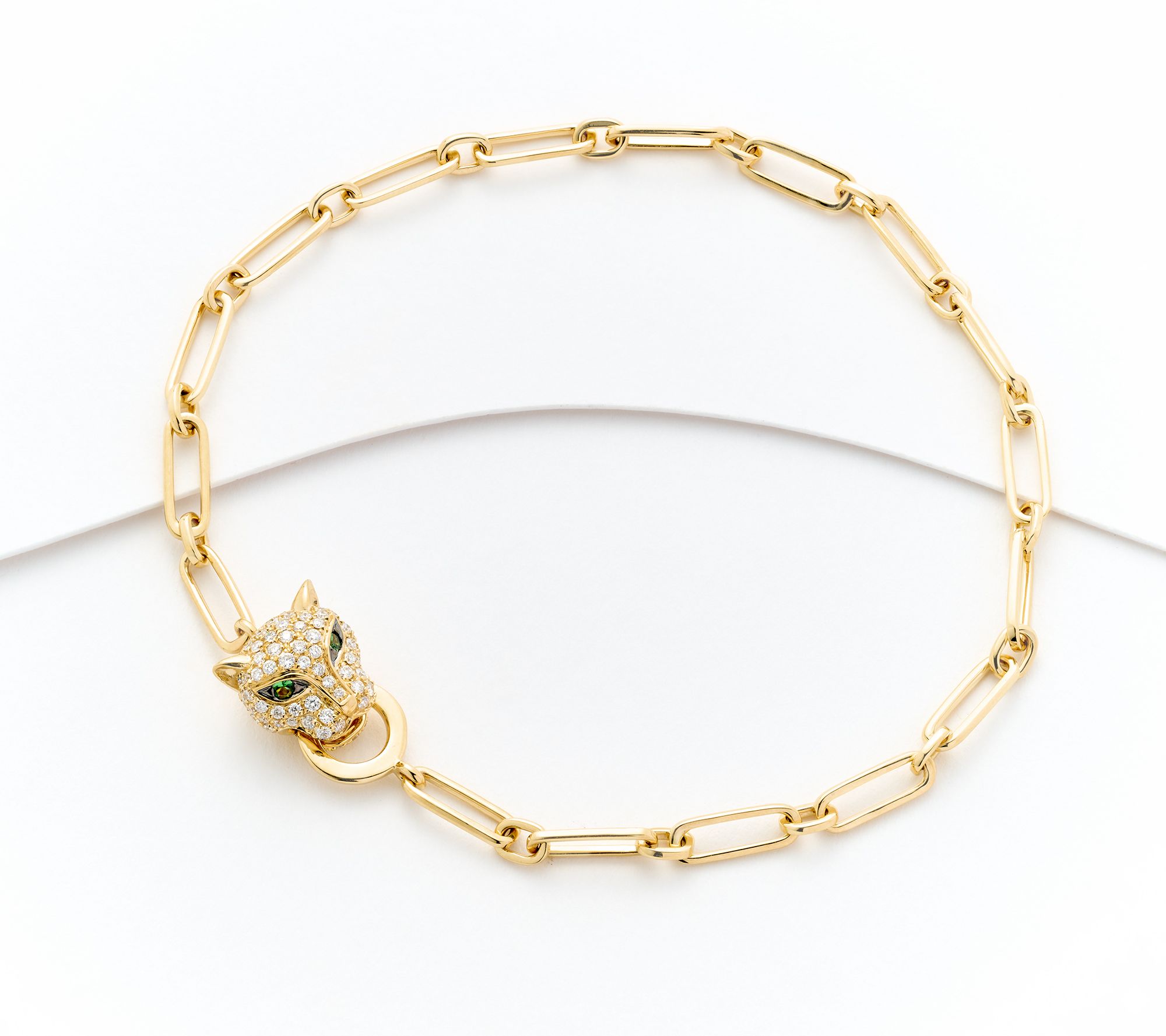 Effy Diamond Panther Paperclip Bracelet, 14K Gold