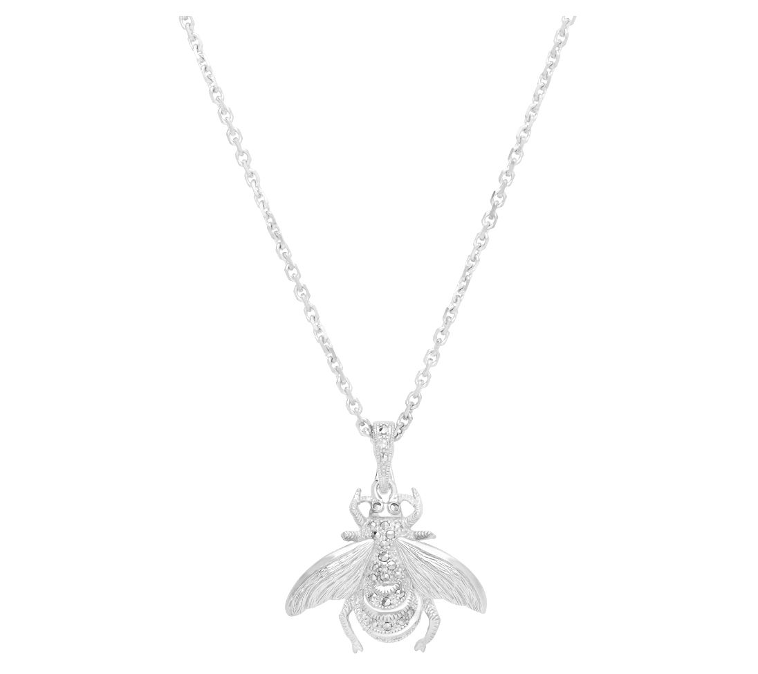Dallas Prince Sterling Marcasite Secret GardenBee Necklace