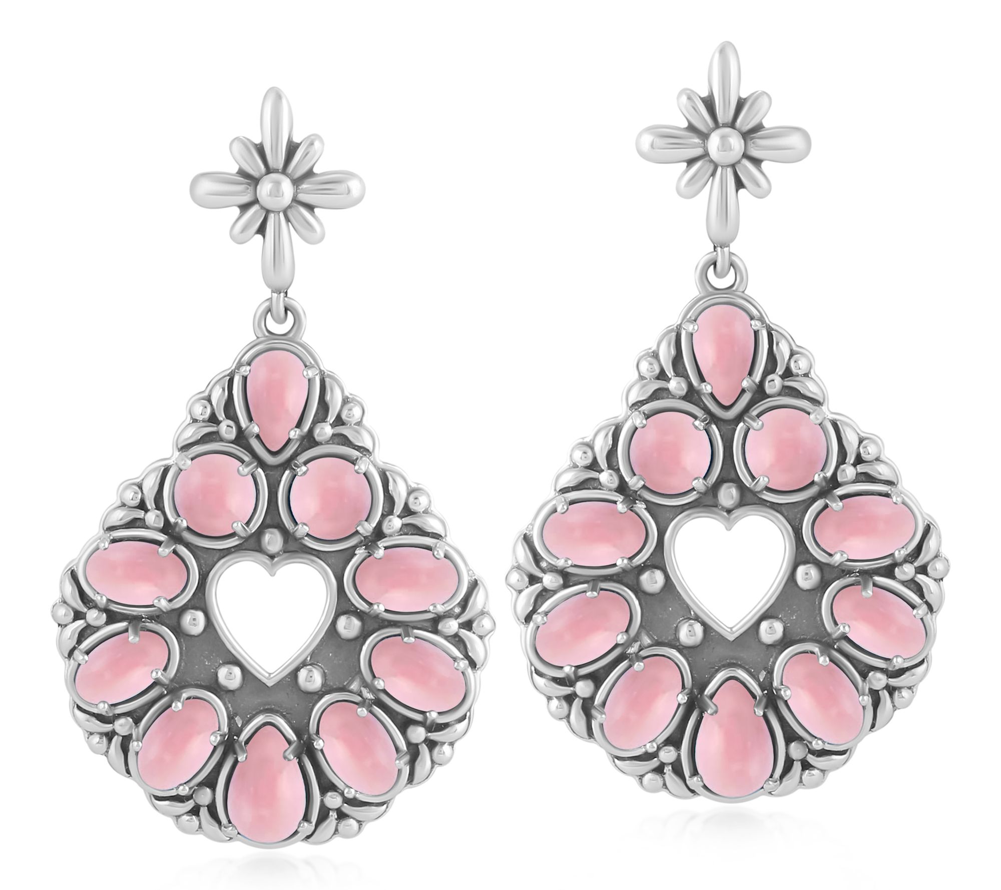 American West Sterling Gemstone Heart Center Dangle Earrings