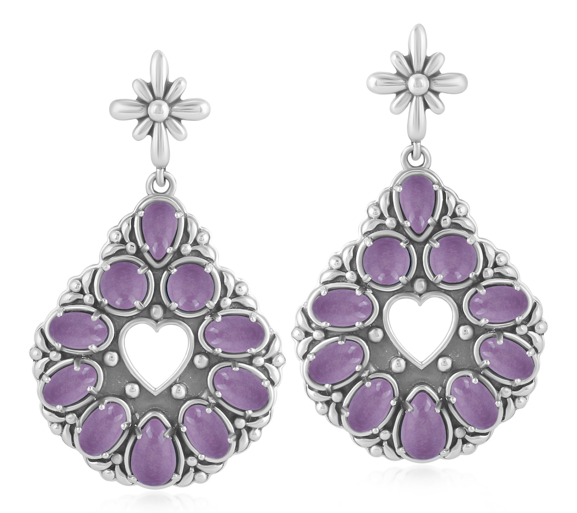 American West Sterling Gemstone Heart Center Dangle Earrings