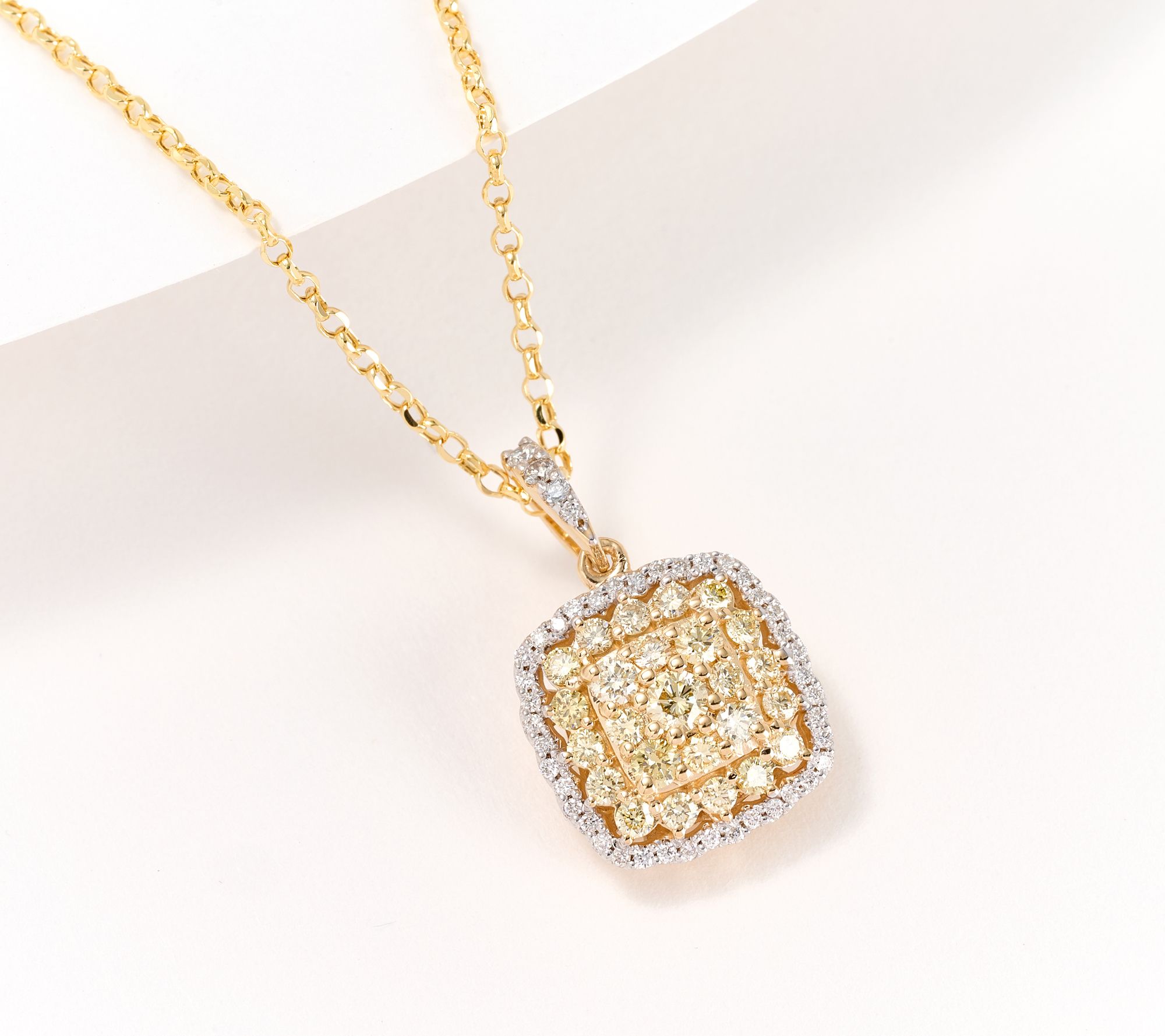 KALLATI Yellow & White 0.55 cttw Pendant with 18" Chain, 14K