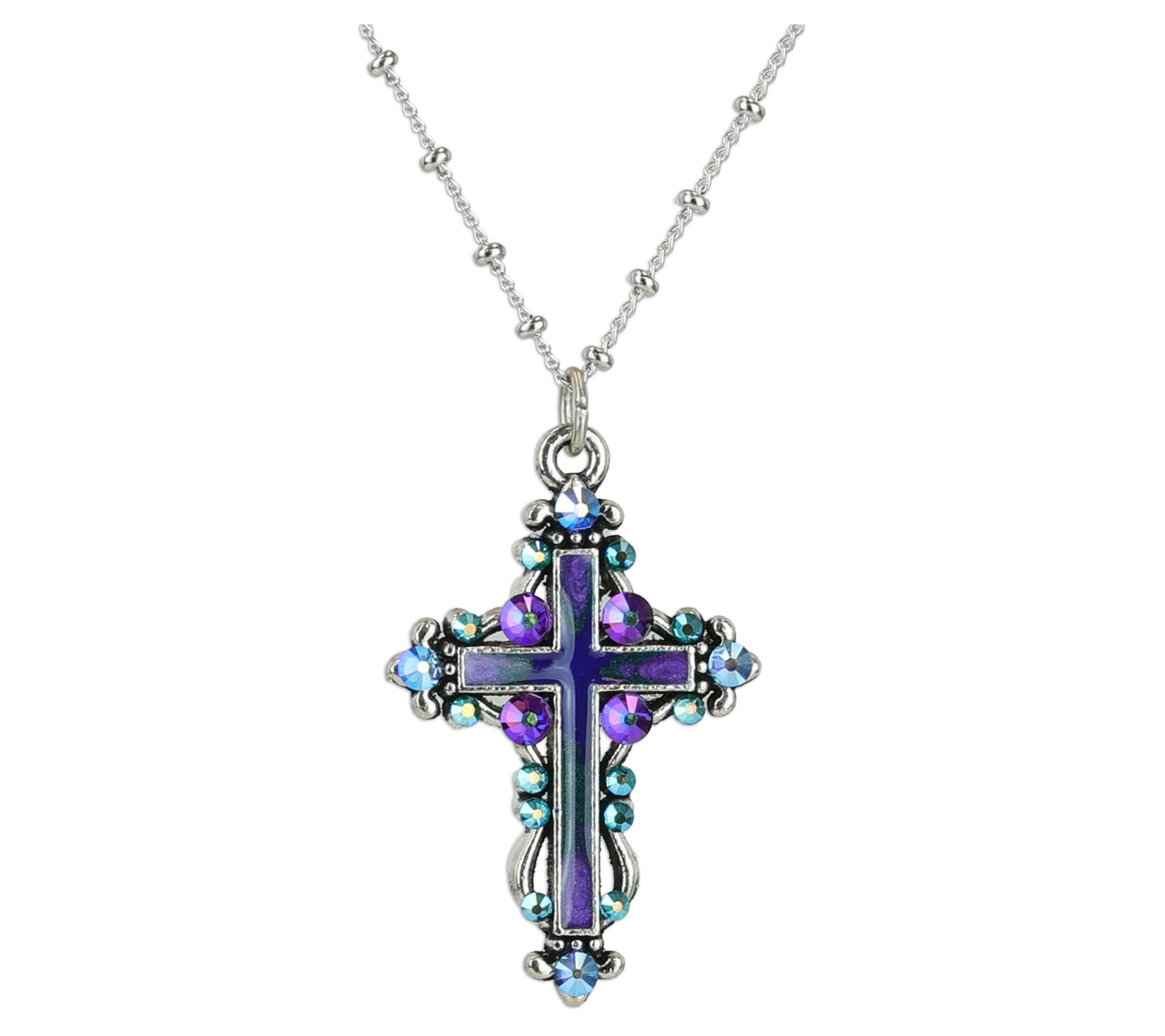 Anne Koplik Pastel Crystal Cross Pendant w/ Chain