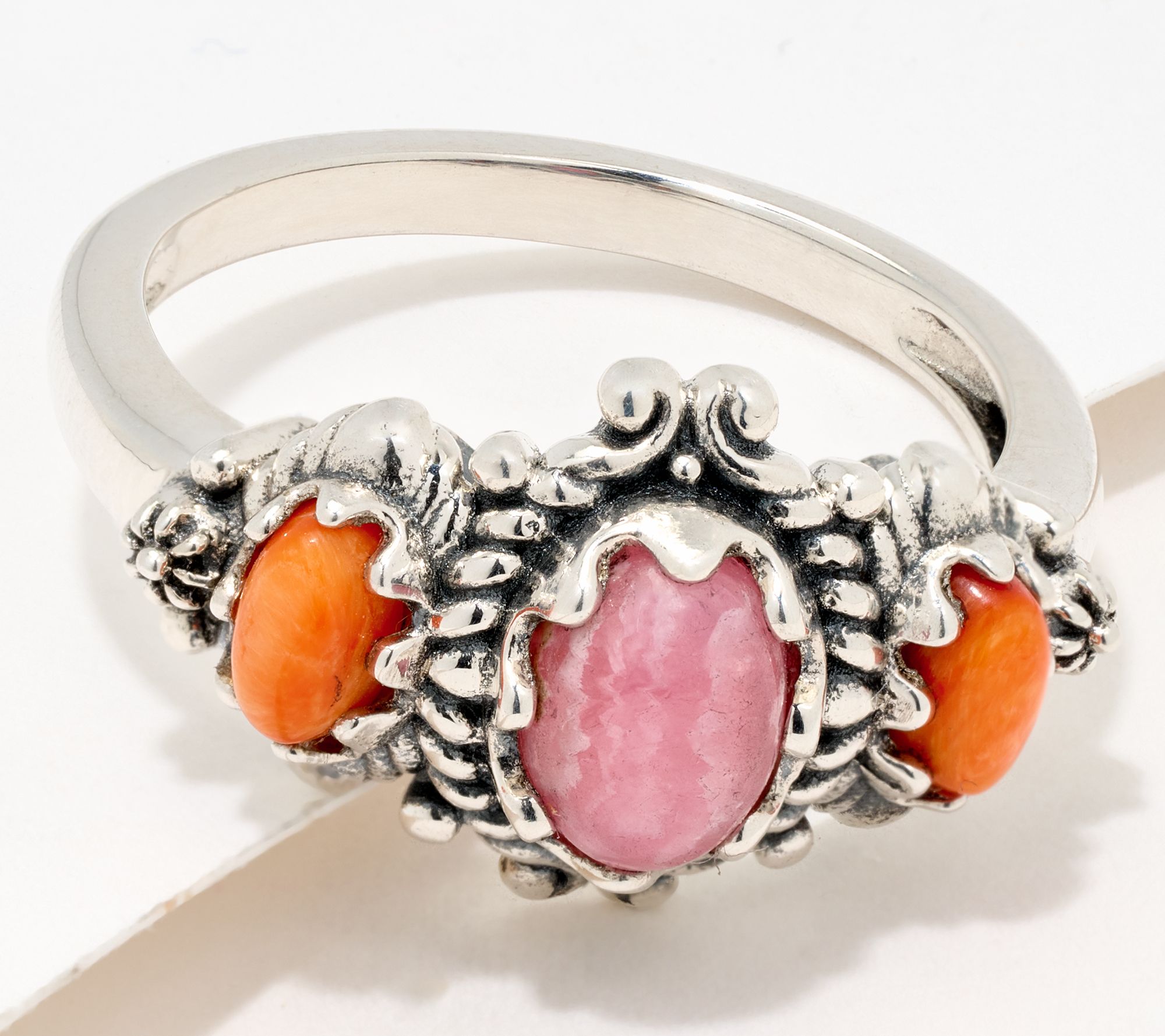 American West Sterling Silver Three Oval Gemstone Ring