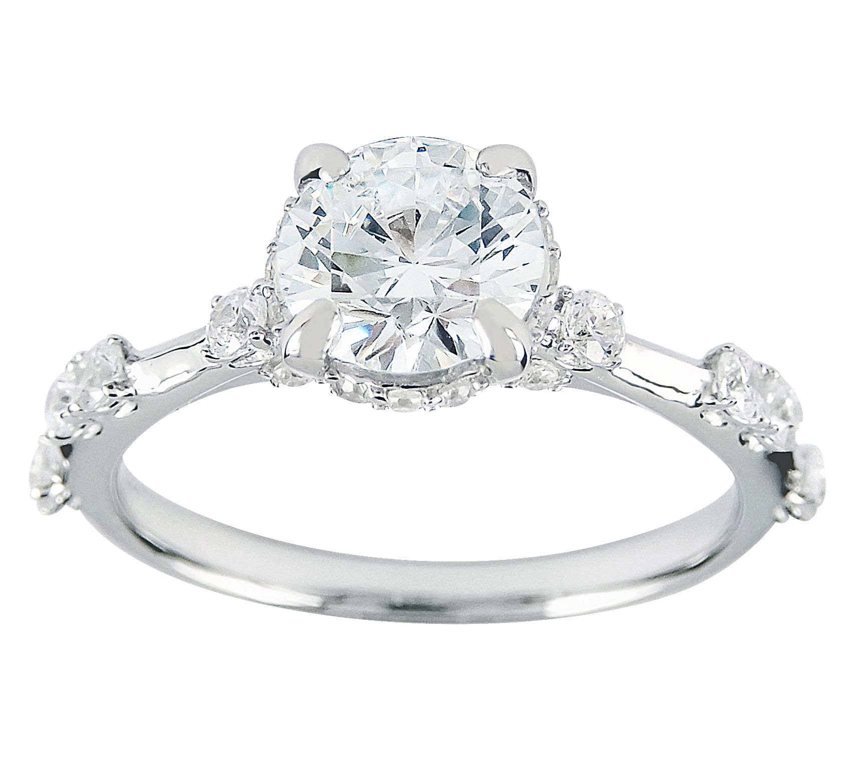 Diamonique 1.30 cttw Solitaire & Station Ring,Sterling Silver