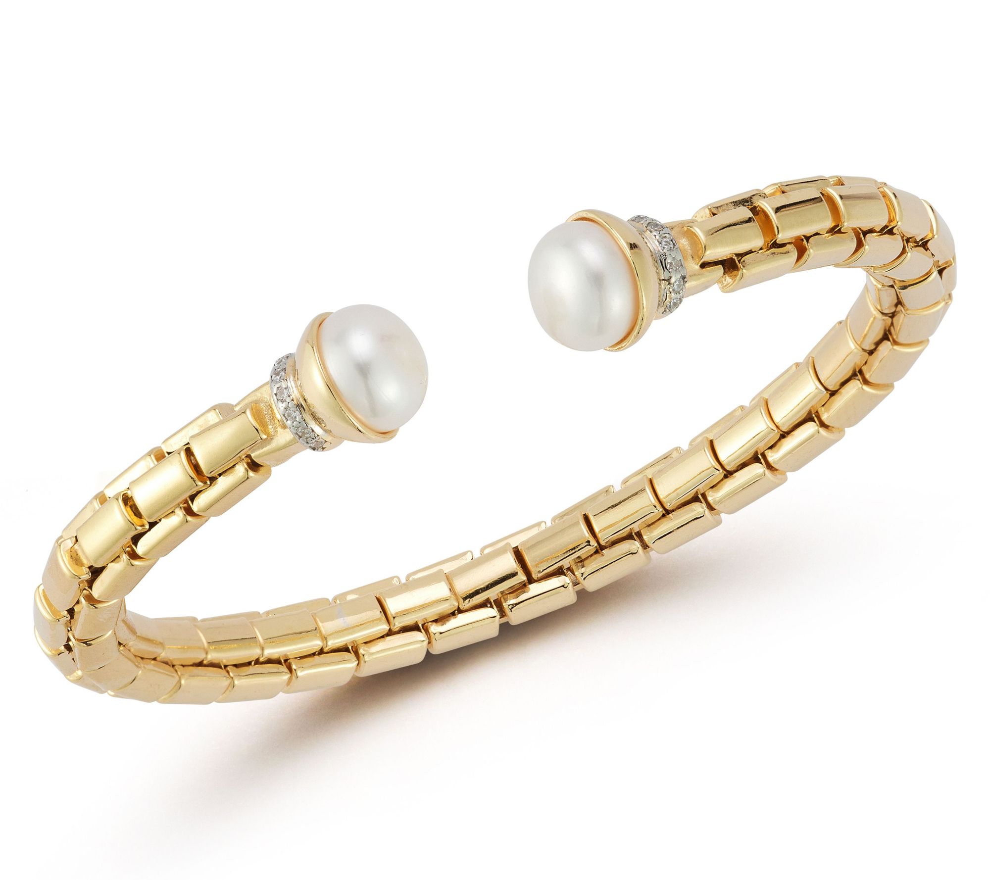 Italian Silver Cultured Pearl Box Chain Cuff, Sterling