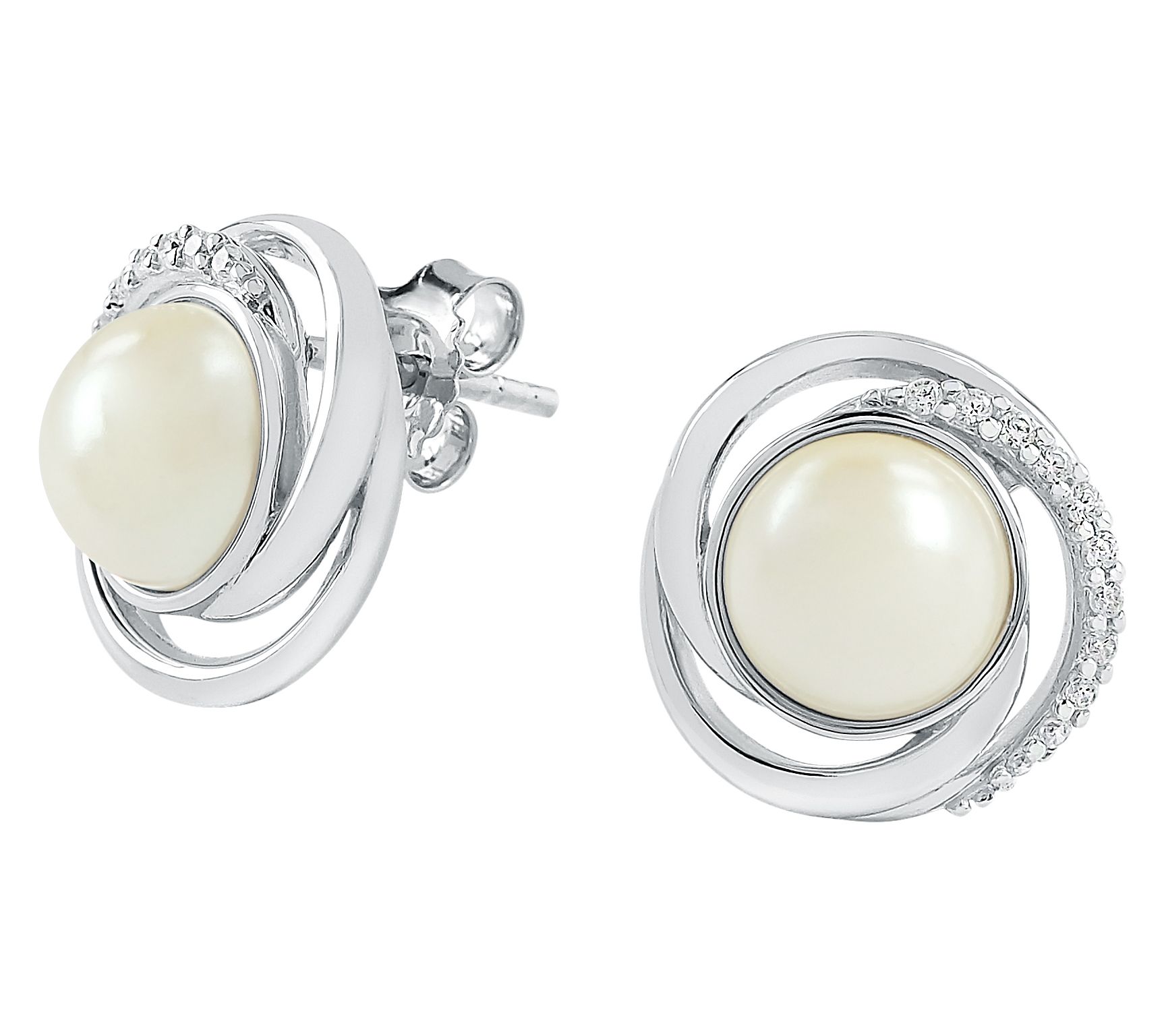 Diamonique Simulated Pearl Button Earrings, Sterling Silver
