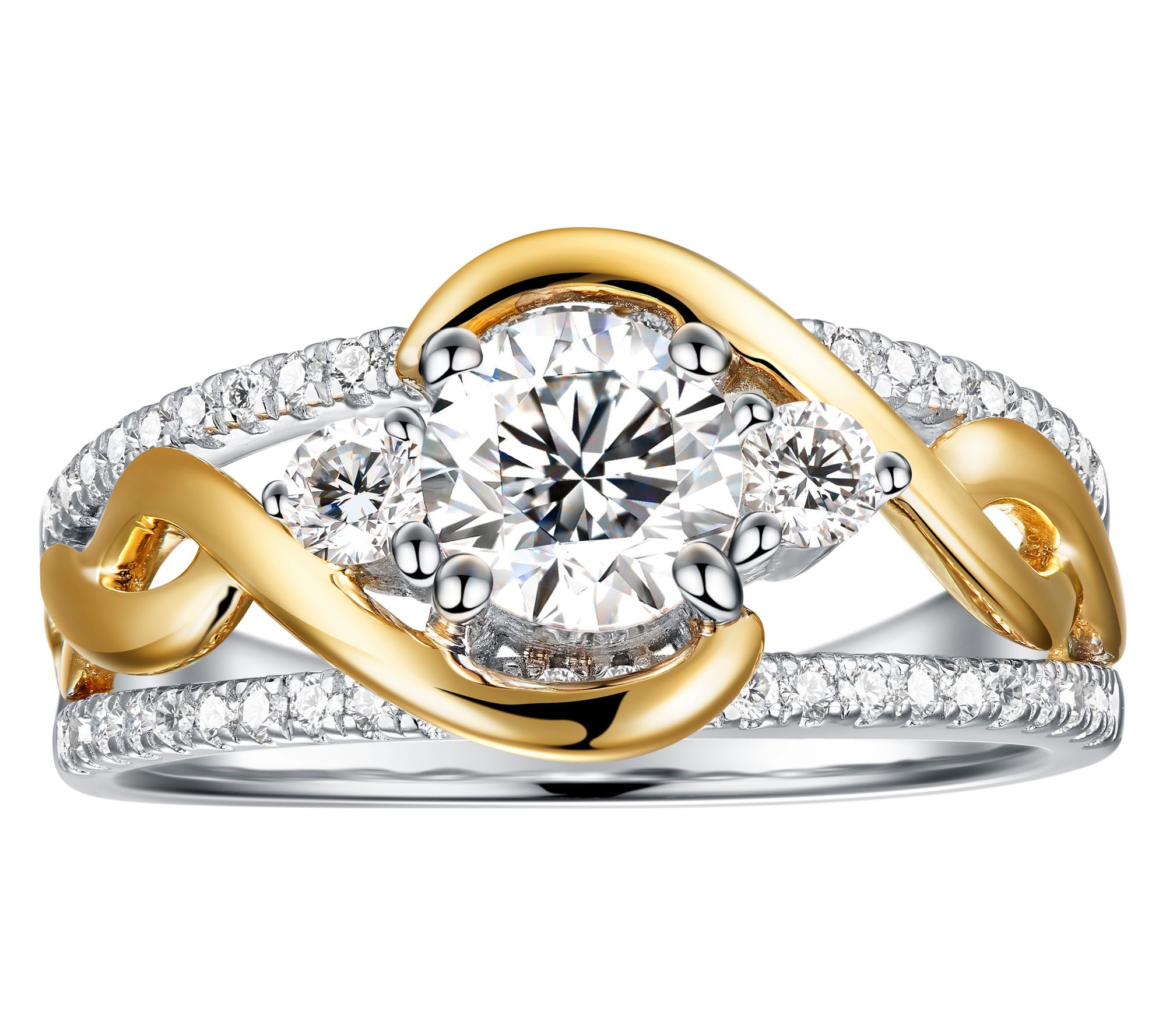 Diamonique 1.35 cttw Two-Tone Split Shank Ring,Sterling