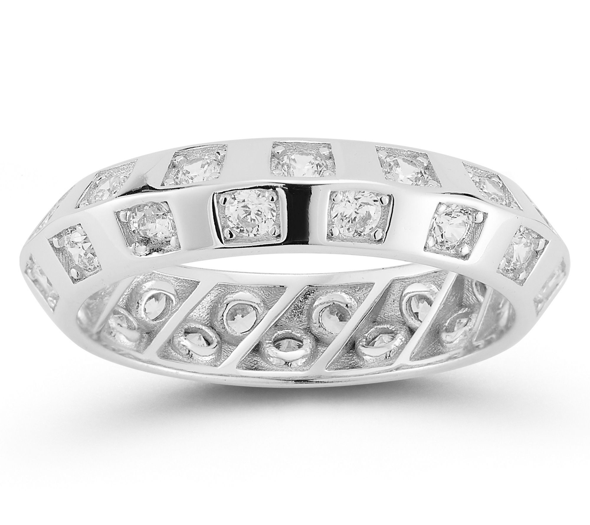 Sterlina Silver Pave Checkered Band Ring, Sterling