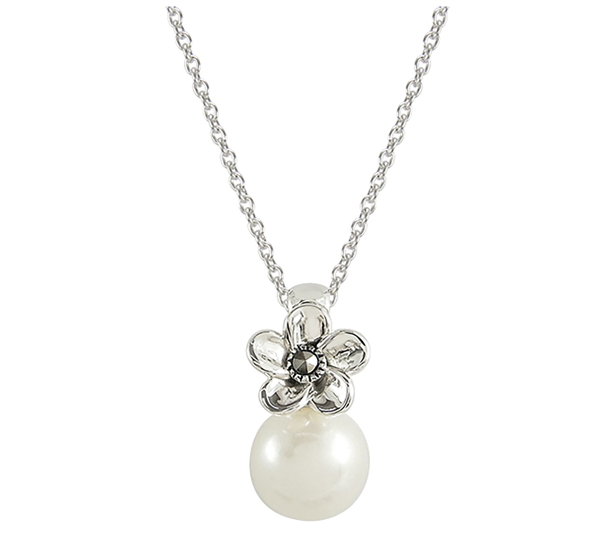 Suspicion Sterling Silver Cultured Pearl & Marcasite Necklace
