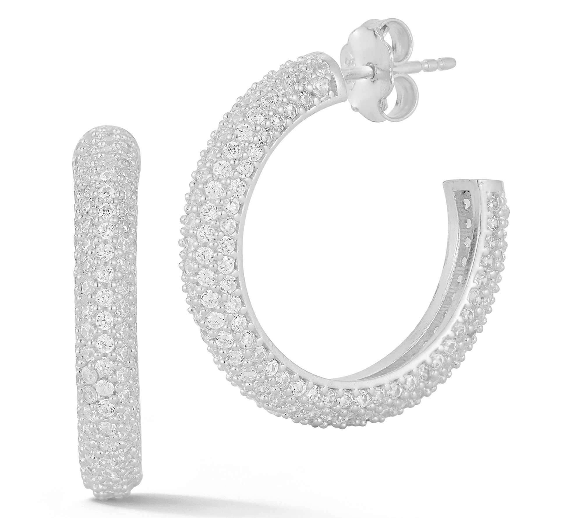 Sterlina Silver Pave 7/8" Hoop Earrings, Sterling