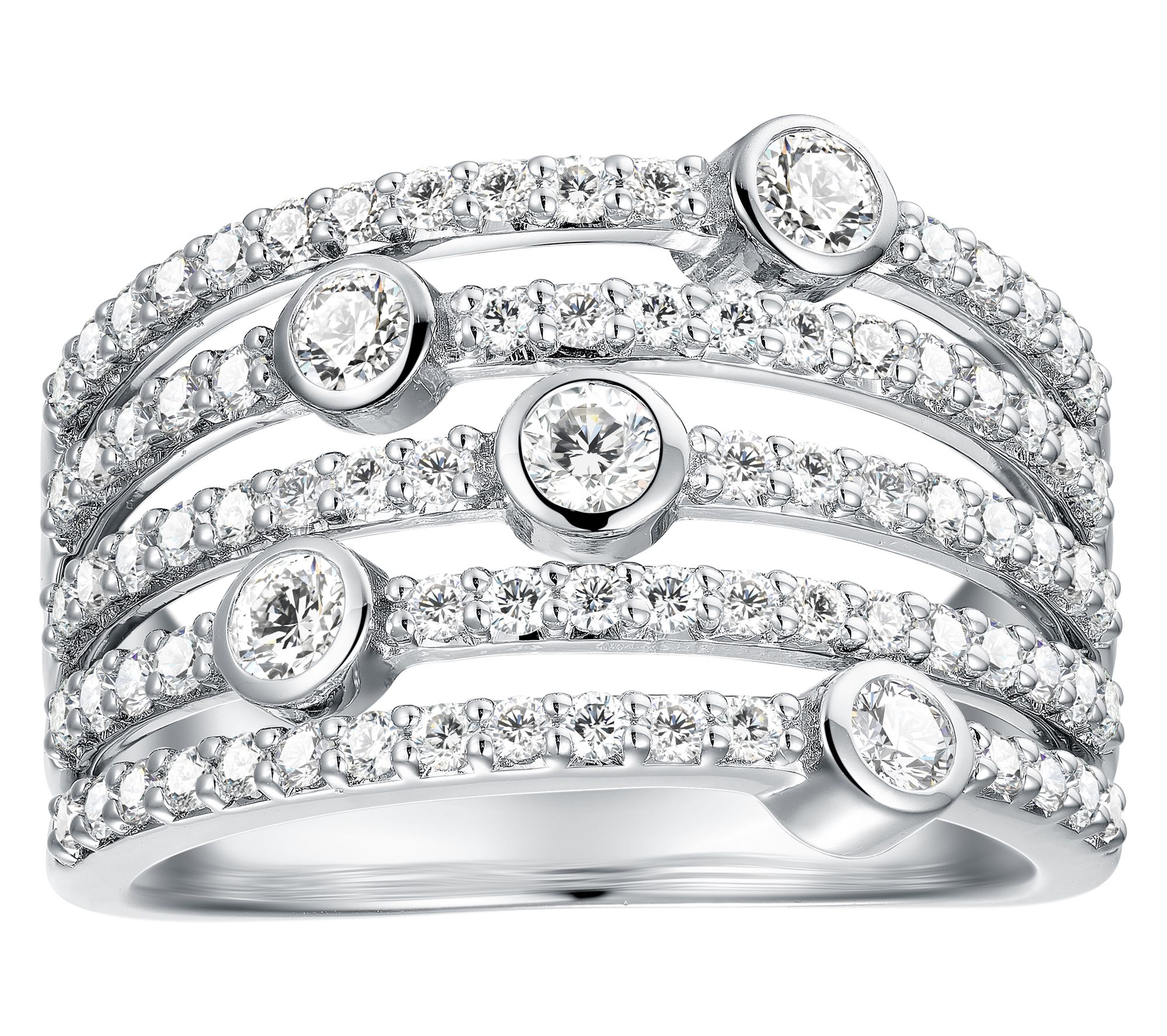 Fire Light 1.10 cttw Lab Grown Diamond Five RowRing, Sterling