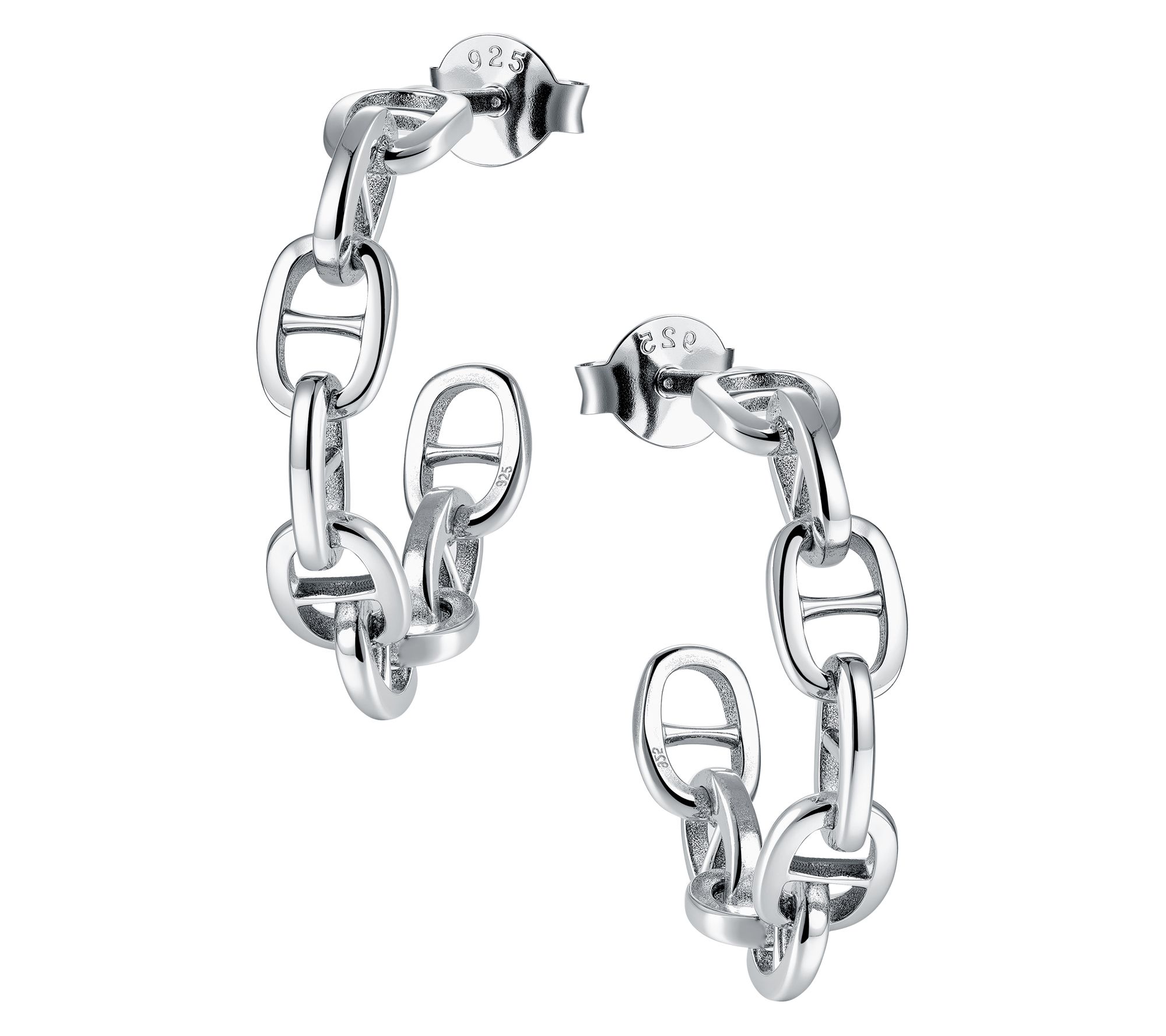 Silver Style Mariner Link Oval Hoop Earrings, Sterling