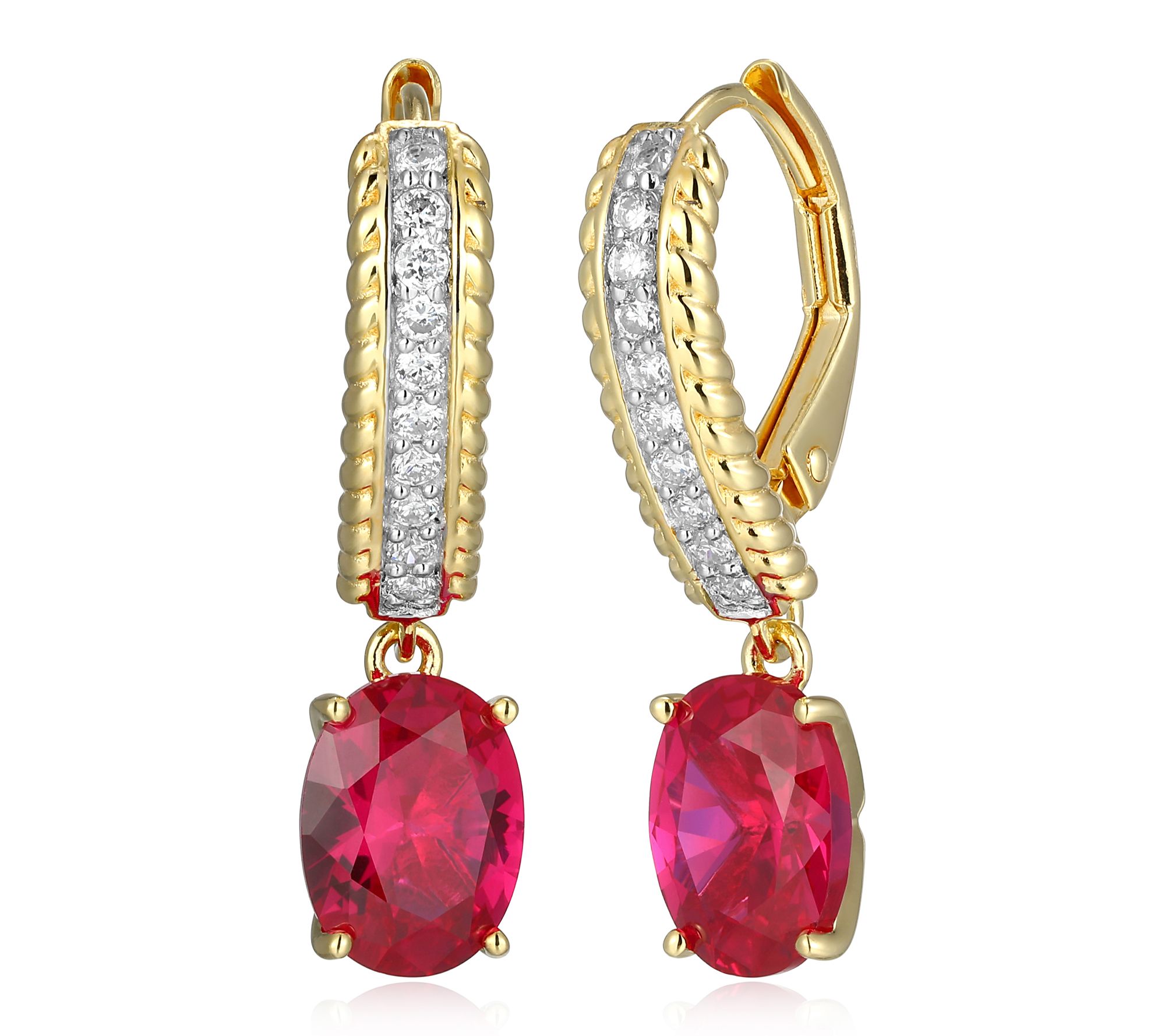 LuxLab Created 2.75 cttw Ruby & Diamond Earring s, 18K Plated