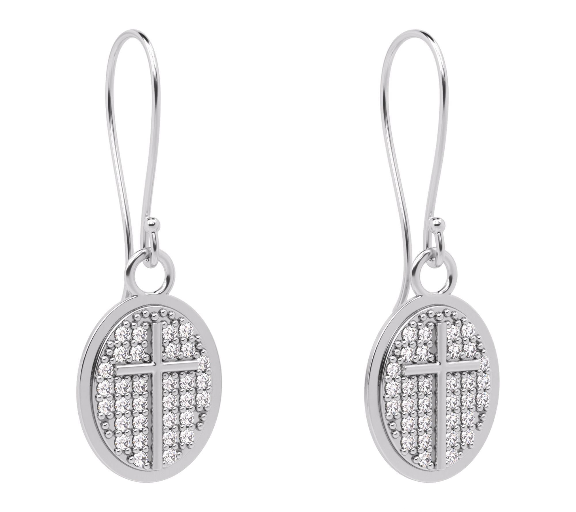 Diamonique Oval Design Cross Dangle Earrings, Sterling