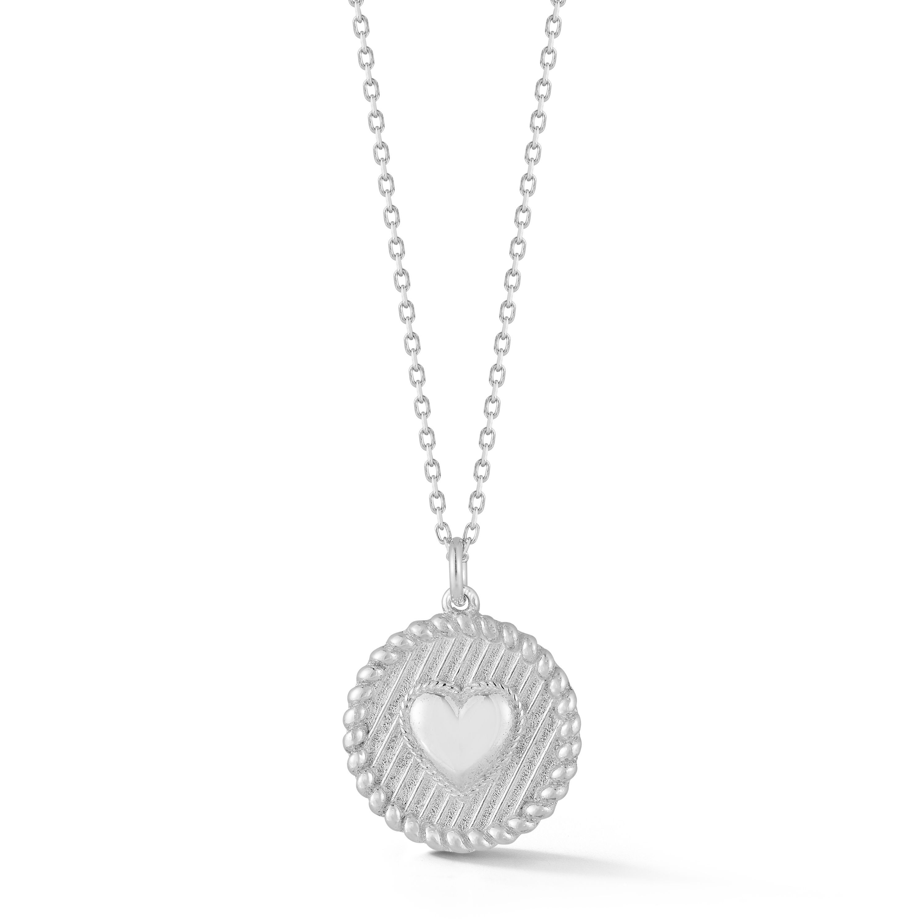 Sterlina Silver Heart Disc Pendant w/ Chain, Sterling