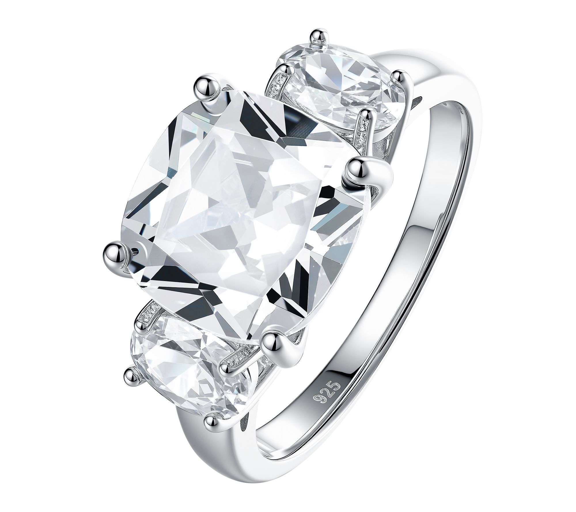 Diamonique Cushion & Oval Cut 3-Stone Ring, Sterling Silver