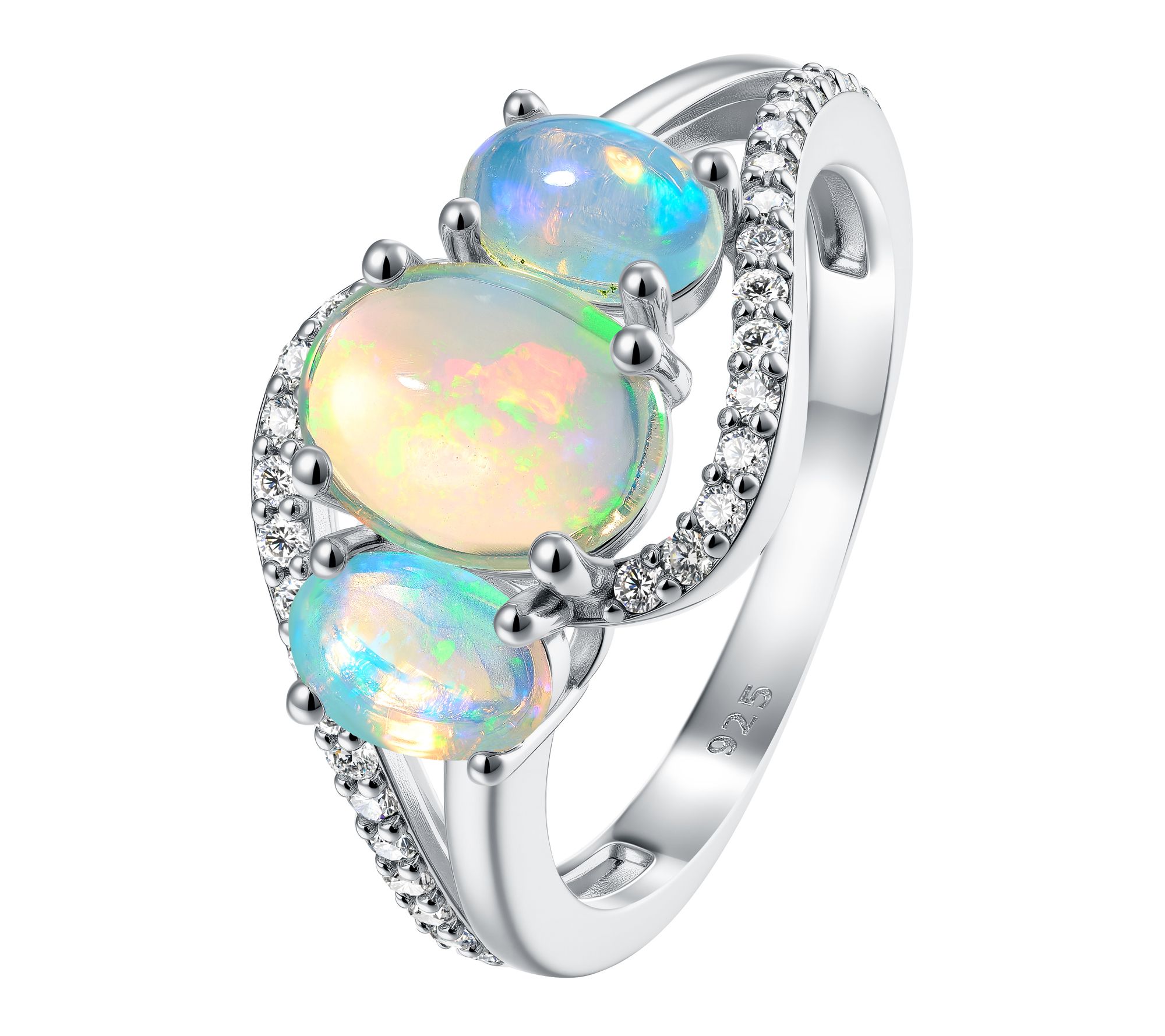 Affinity Gems Ethiopian Opal & Zircon Ring, Sterling Silver