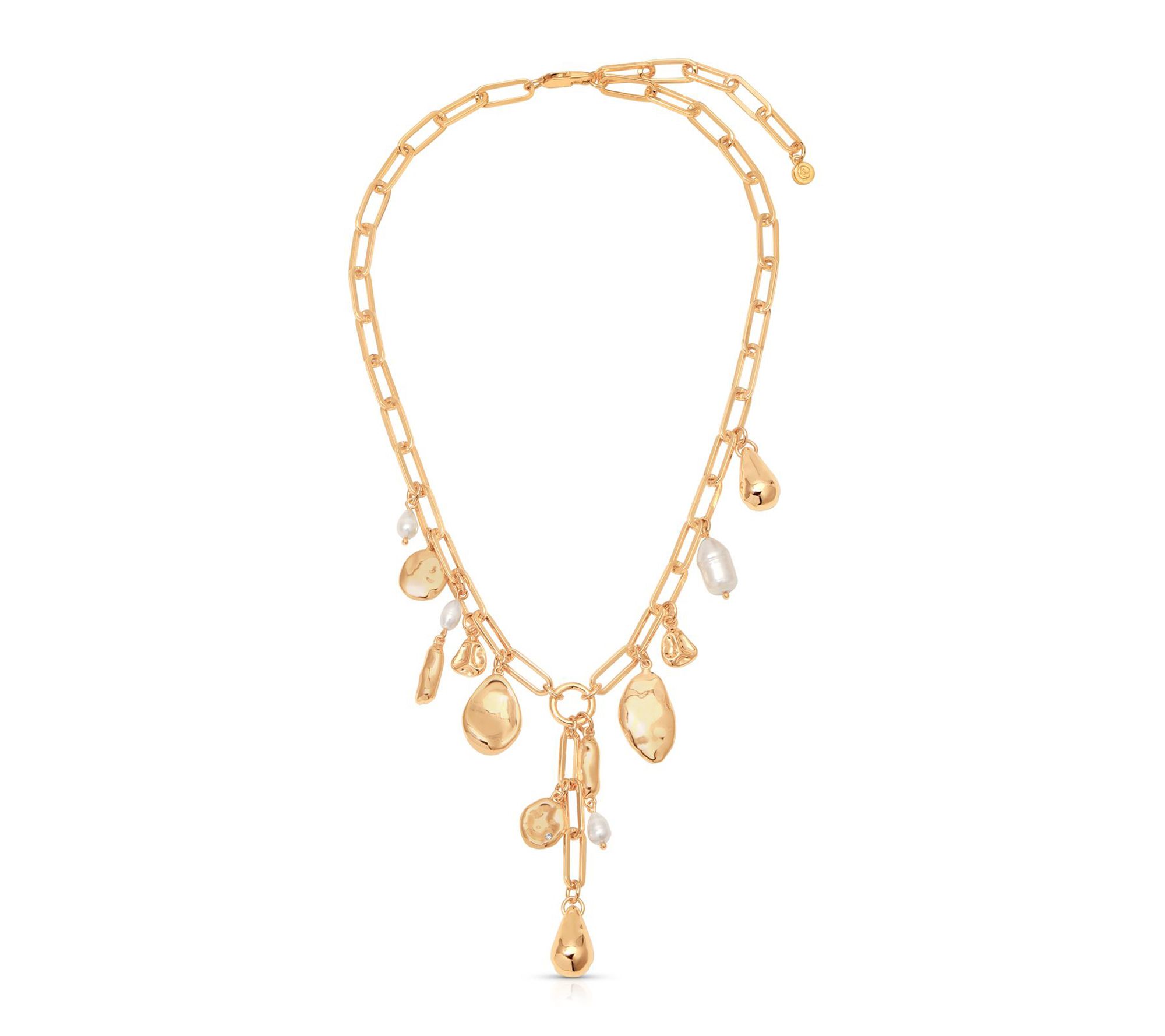 Ettika Cultured Pearl Melting Metal Charm Lariat Necklace