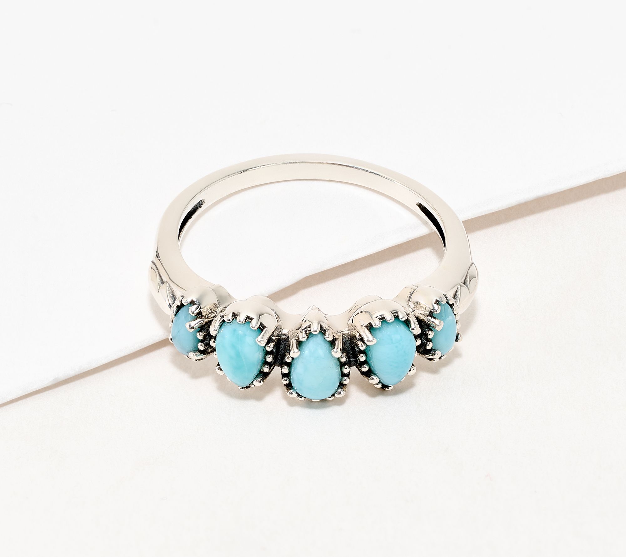 American West Sterling Five Pear Gemstone Band Ring