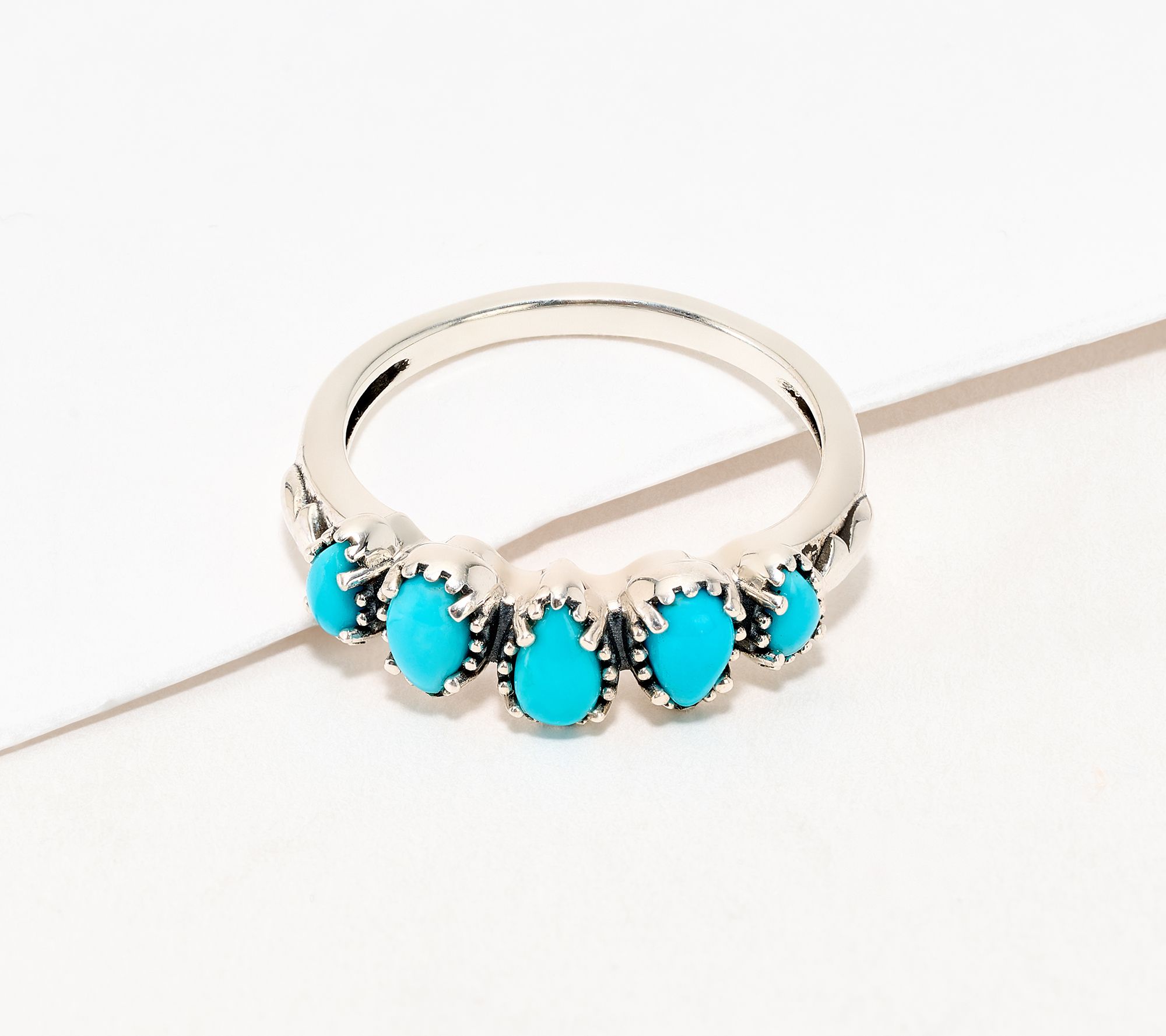 American West Sterling Five Pear Gemstone Band Ring