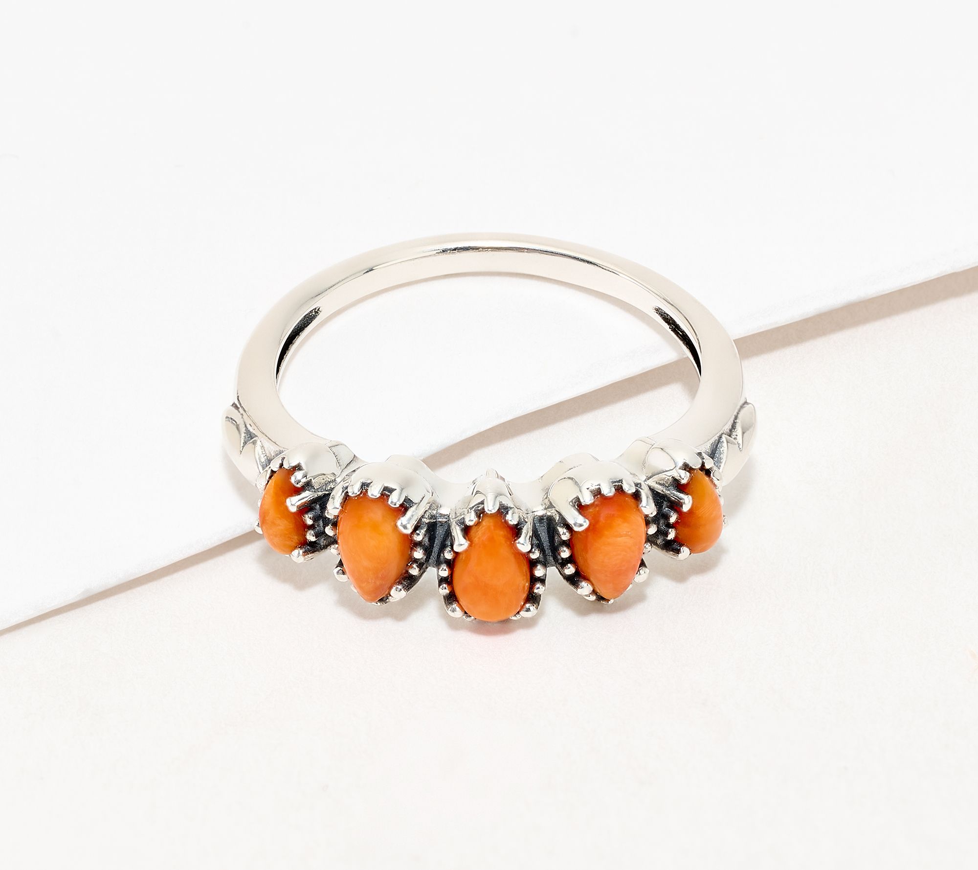 American West Sterling Five Pear Gemstone Band Ring