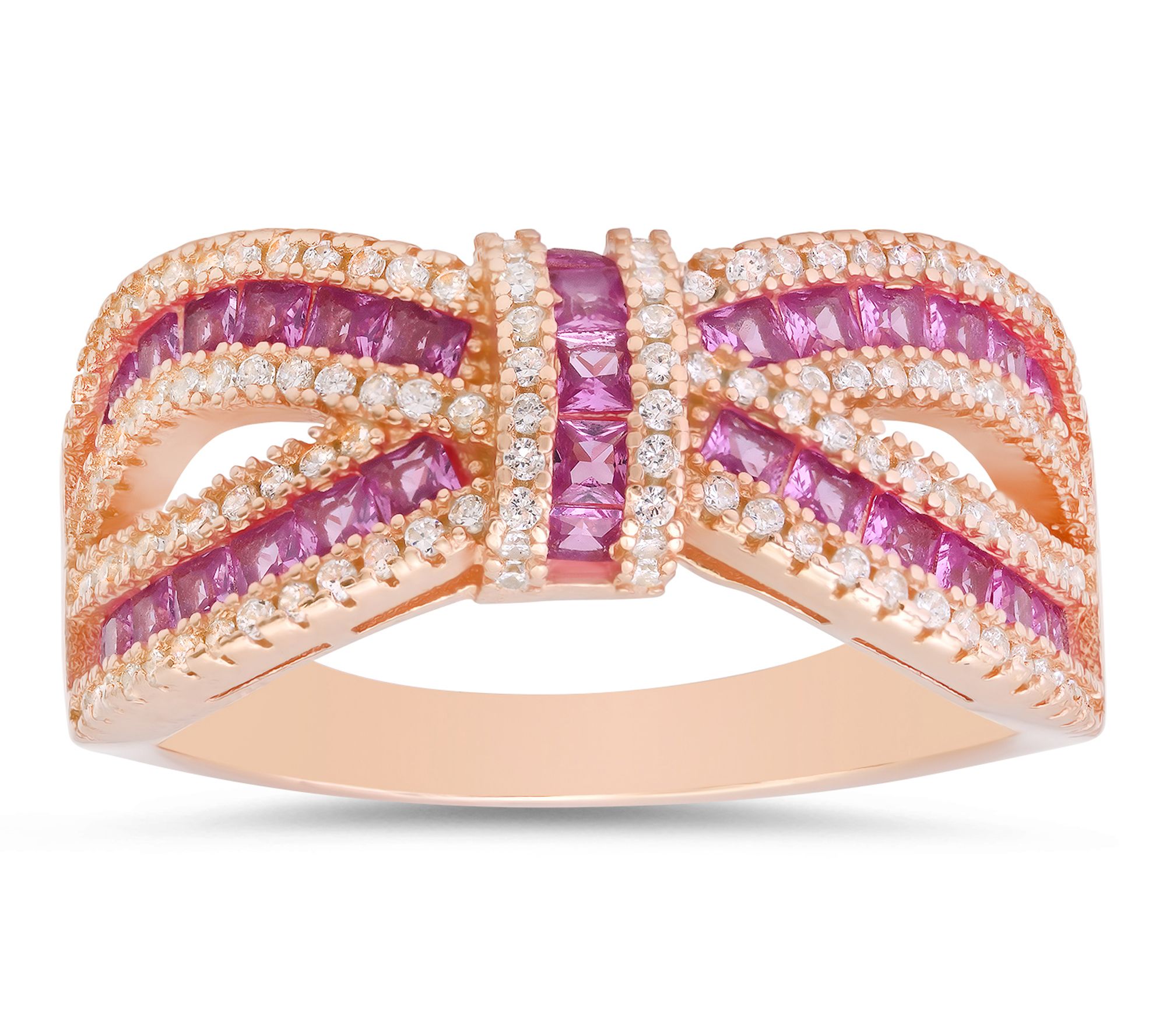 Diamonique Rosetone Pink Love Knot Statement Ring, Sterling