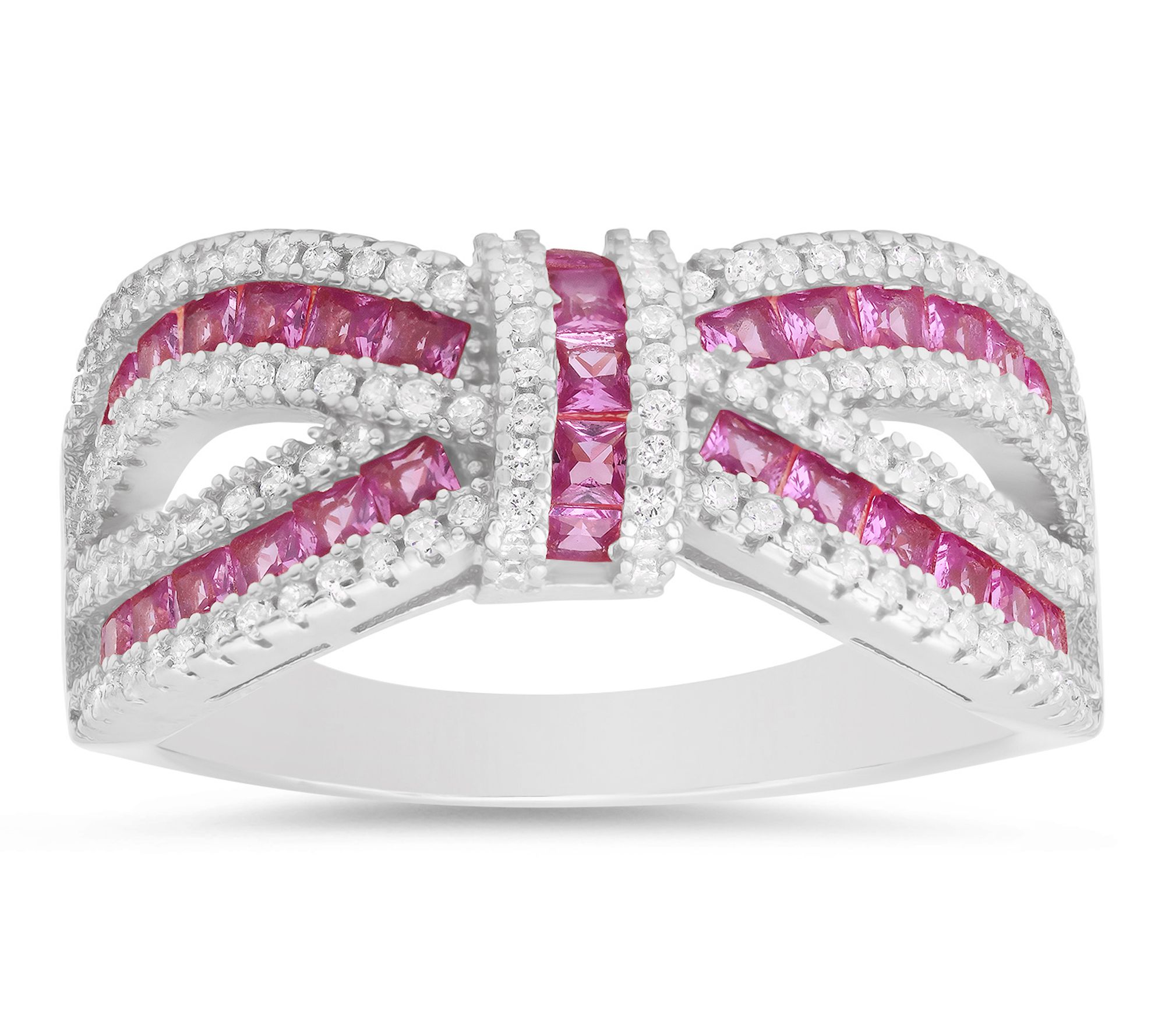 Diamonique Rosetone Pink Love Knot Statement Ring, Sterling