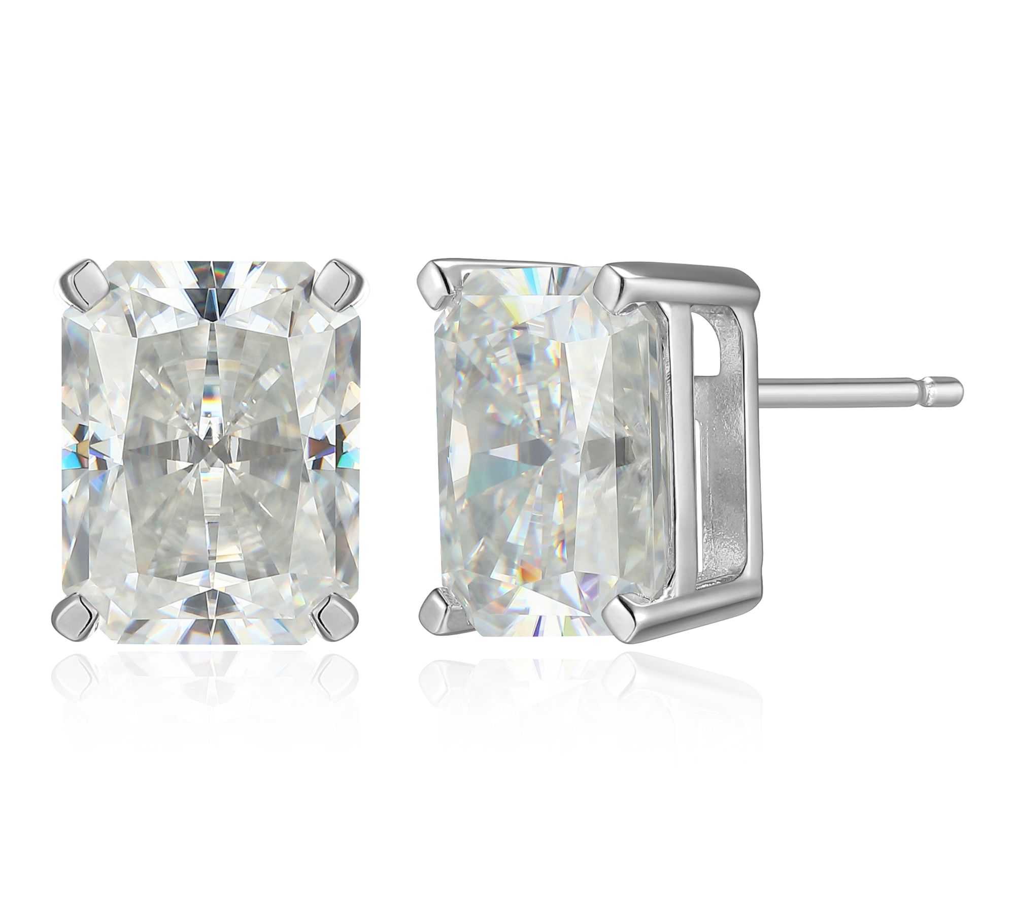 Moissanite 4.45 cttw Emerald Cut Stud Earrings,Sterling