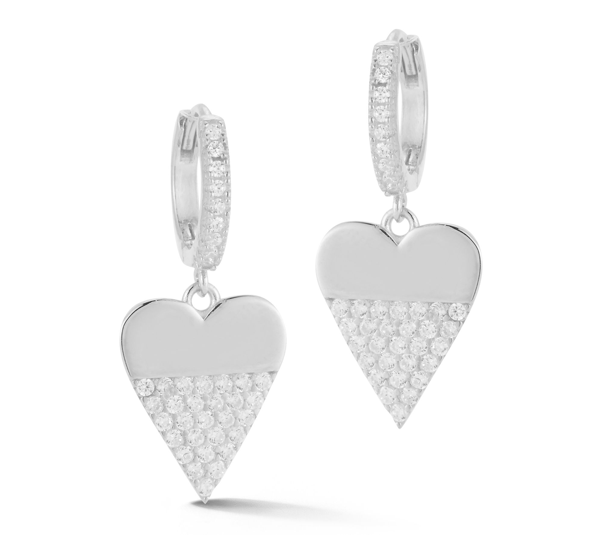 Sterlina Silver Pave Heart Charm Hoop Earrings,Sterling