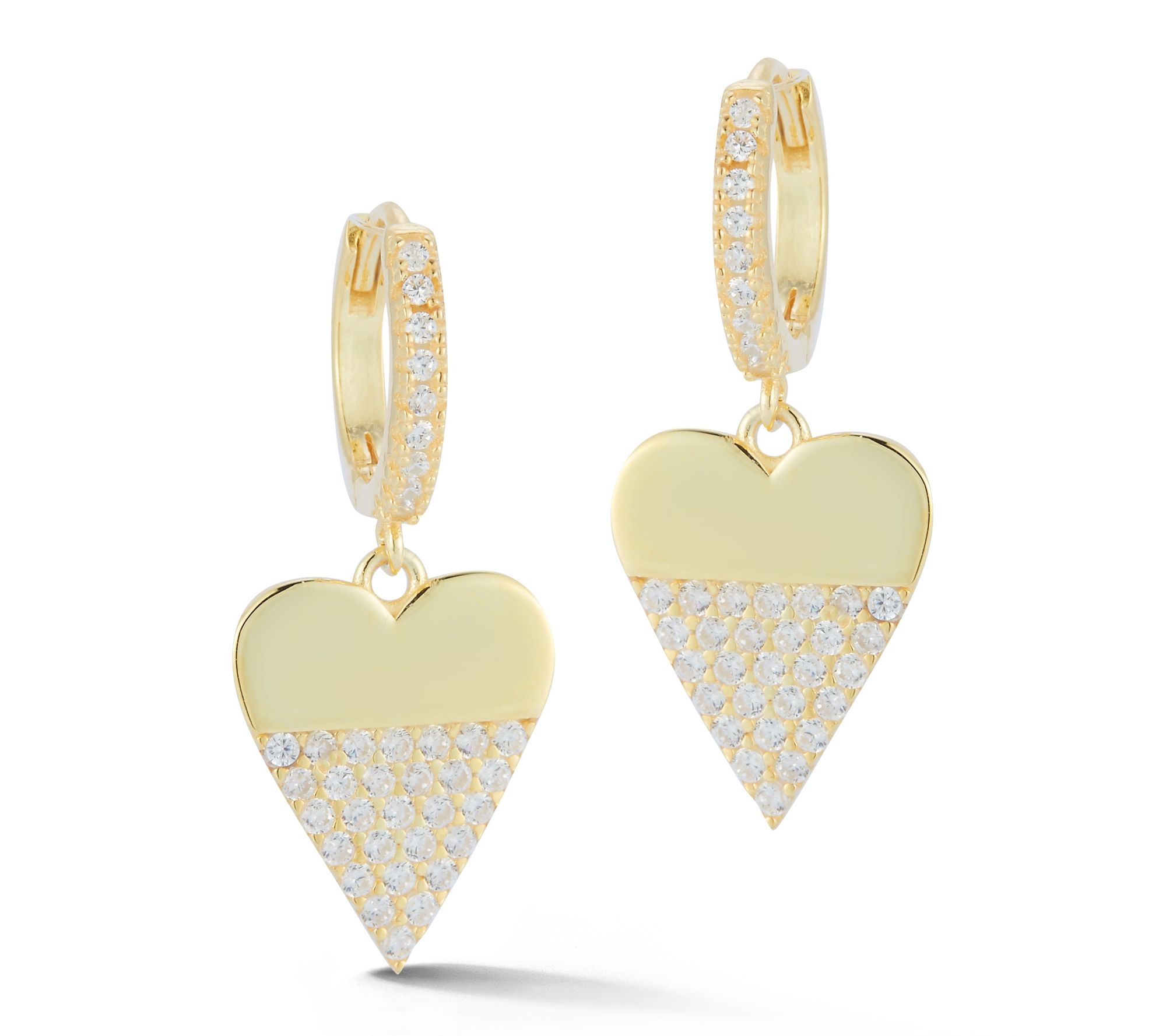 Sterlina Silver Pave Heart Charm Hoop Earrings,Sterling