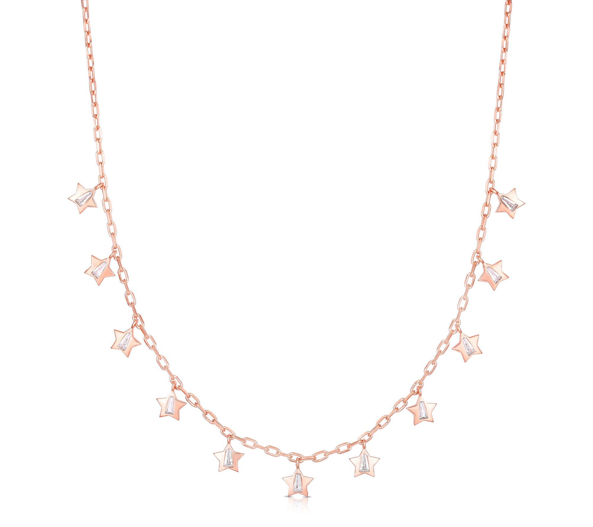 Sterlina Silver Baguette Star Charm Necklace, Sterling