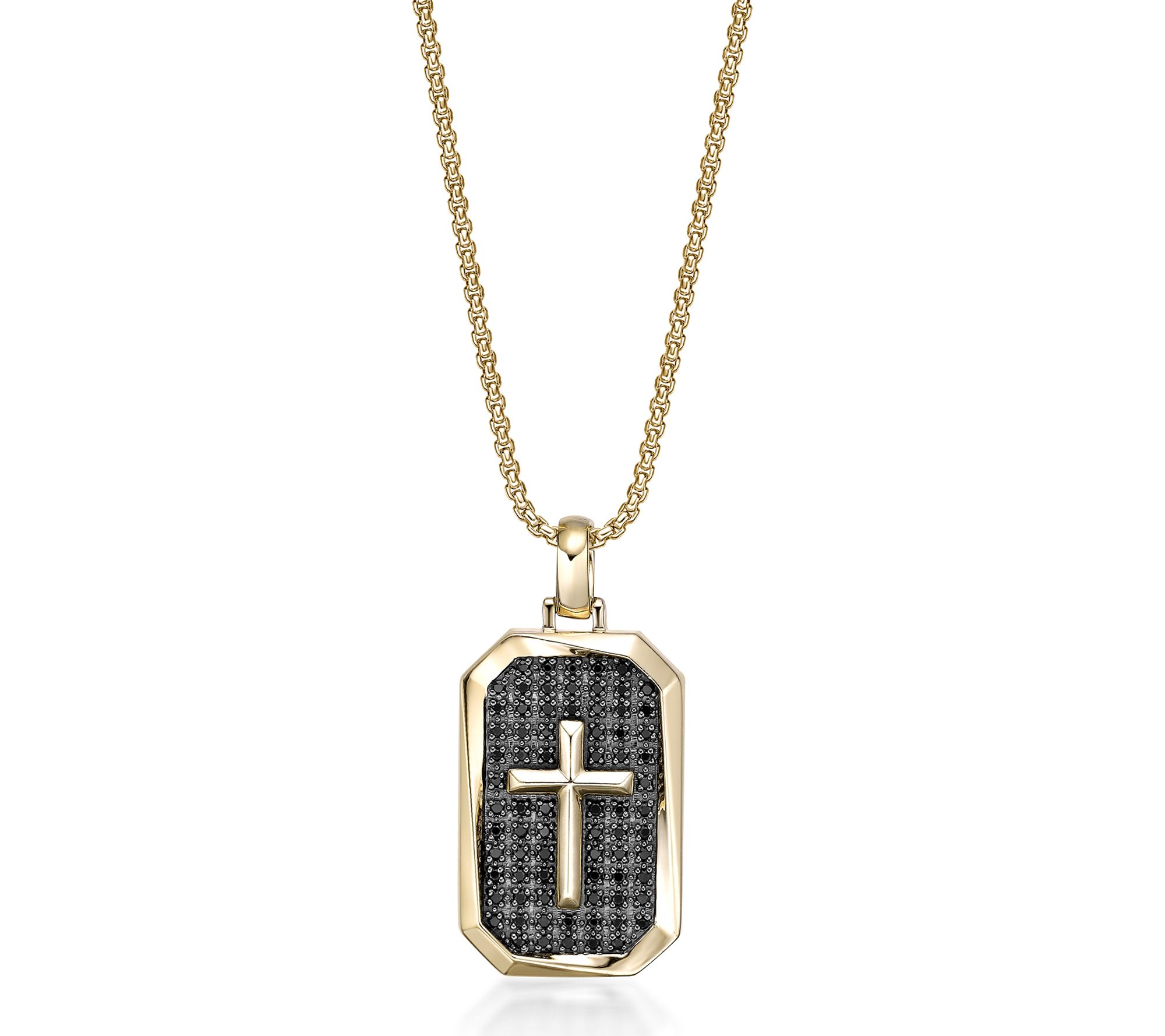 LYNX Men's Sterling 0.48 cttw Black Diamond Dog Tag w/ Chain