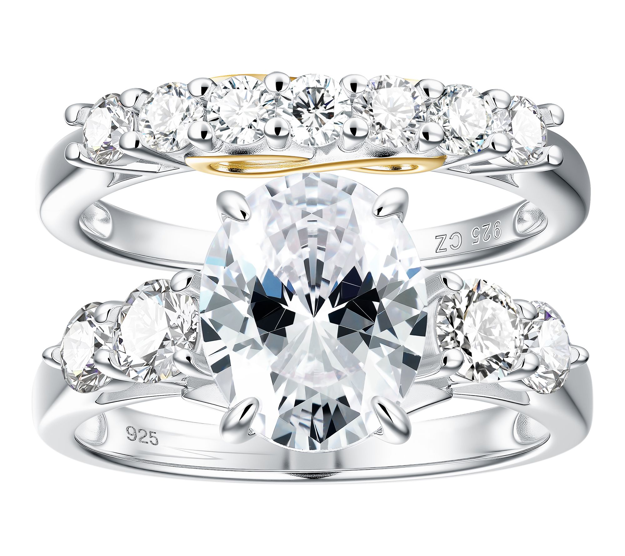Diamonique 6.65 cttw Oval Cut Bridal Ring Set , Sterling Silv