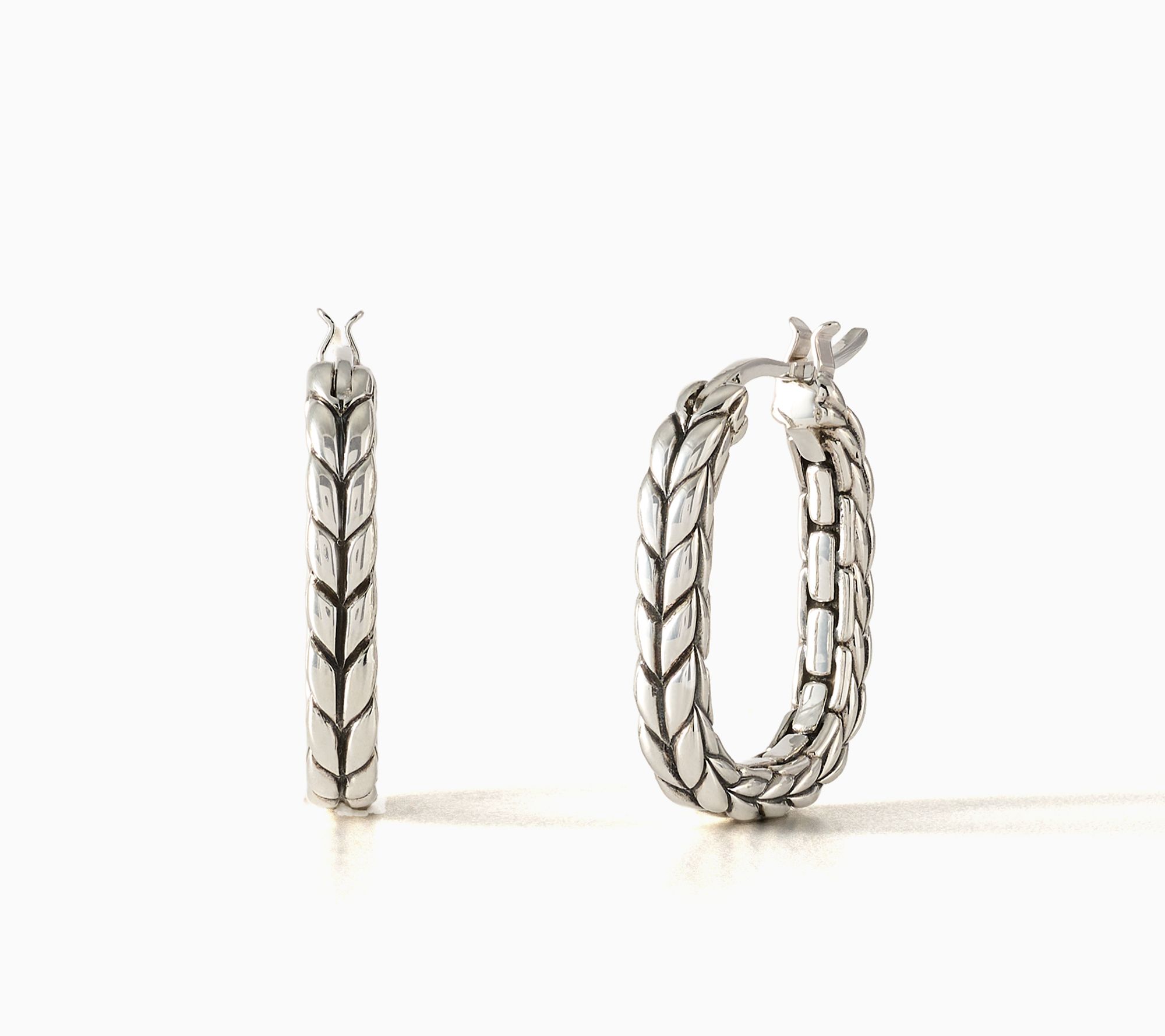 JAI Sterling Silver Textured Link 3/4" Hoop Earrings