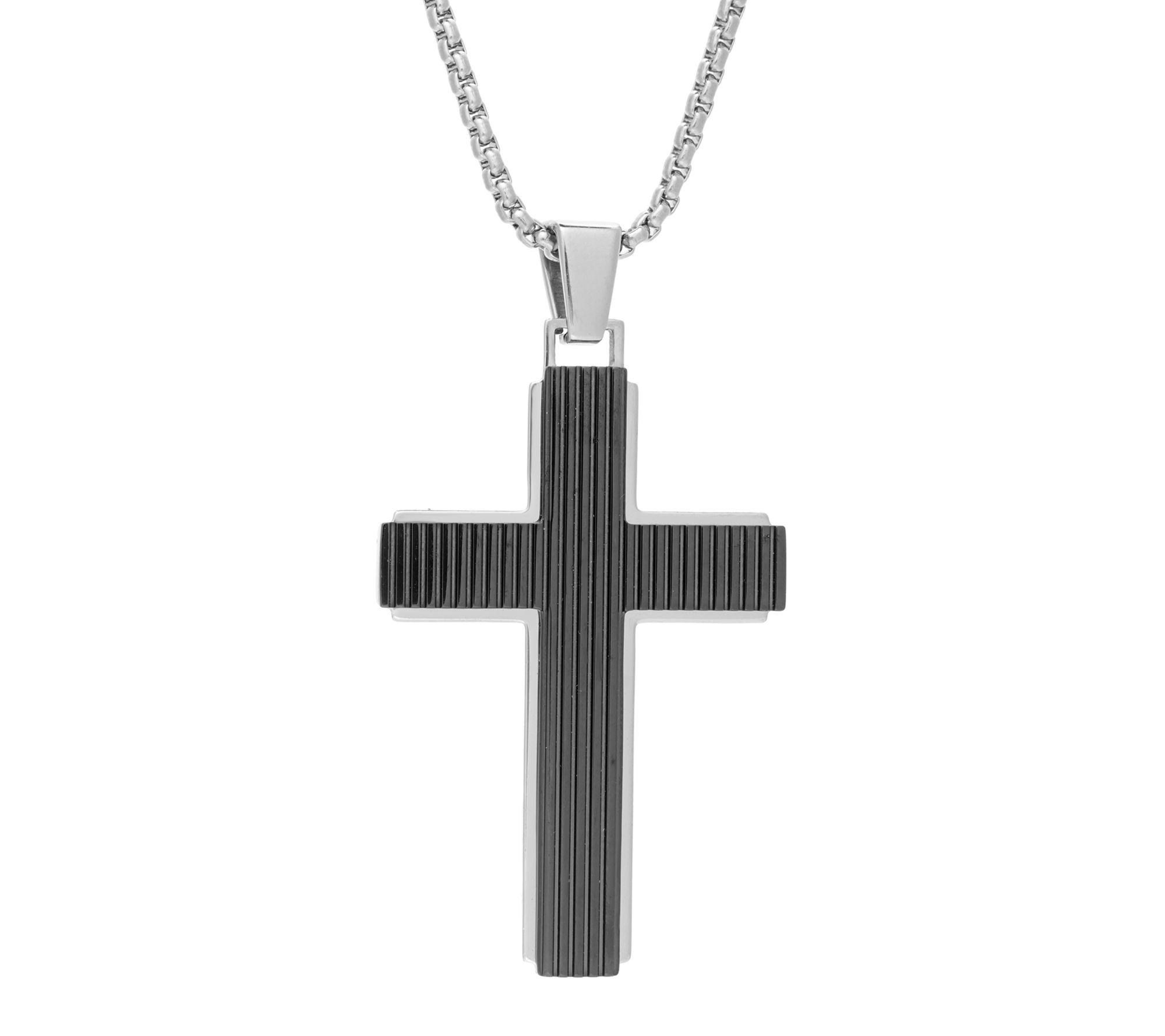 LYNX Men's Stainless Black IP Textured Cross Pendant w/ Chain