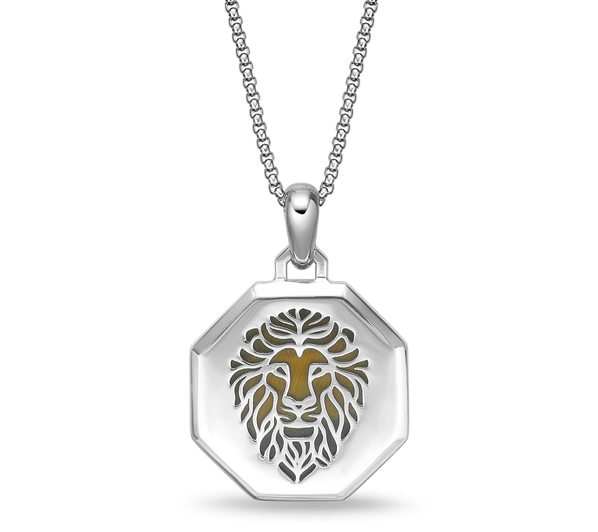 LYNX Men's Sterling Silver Tiger's Eye Lion Pendant w/ Chain