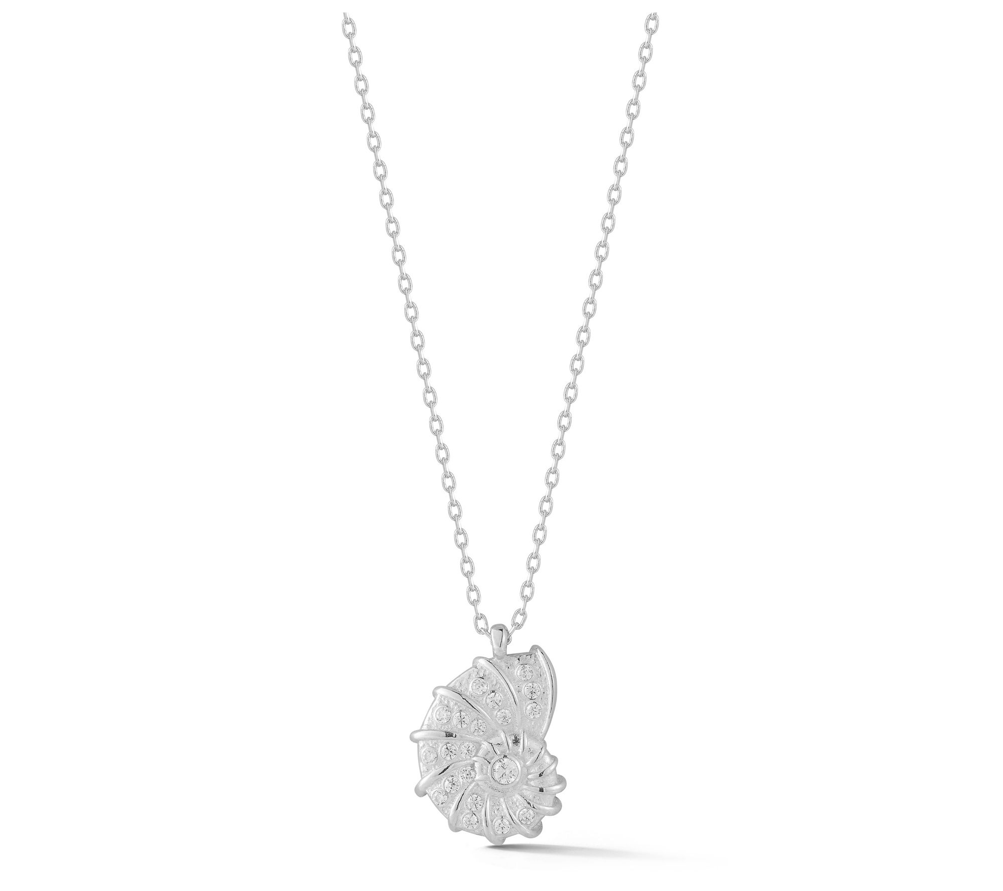Sterlina Silver Pave Spiral Shell Pendant w/ Chain, Sterling